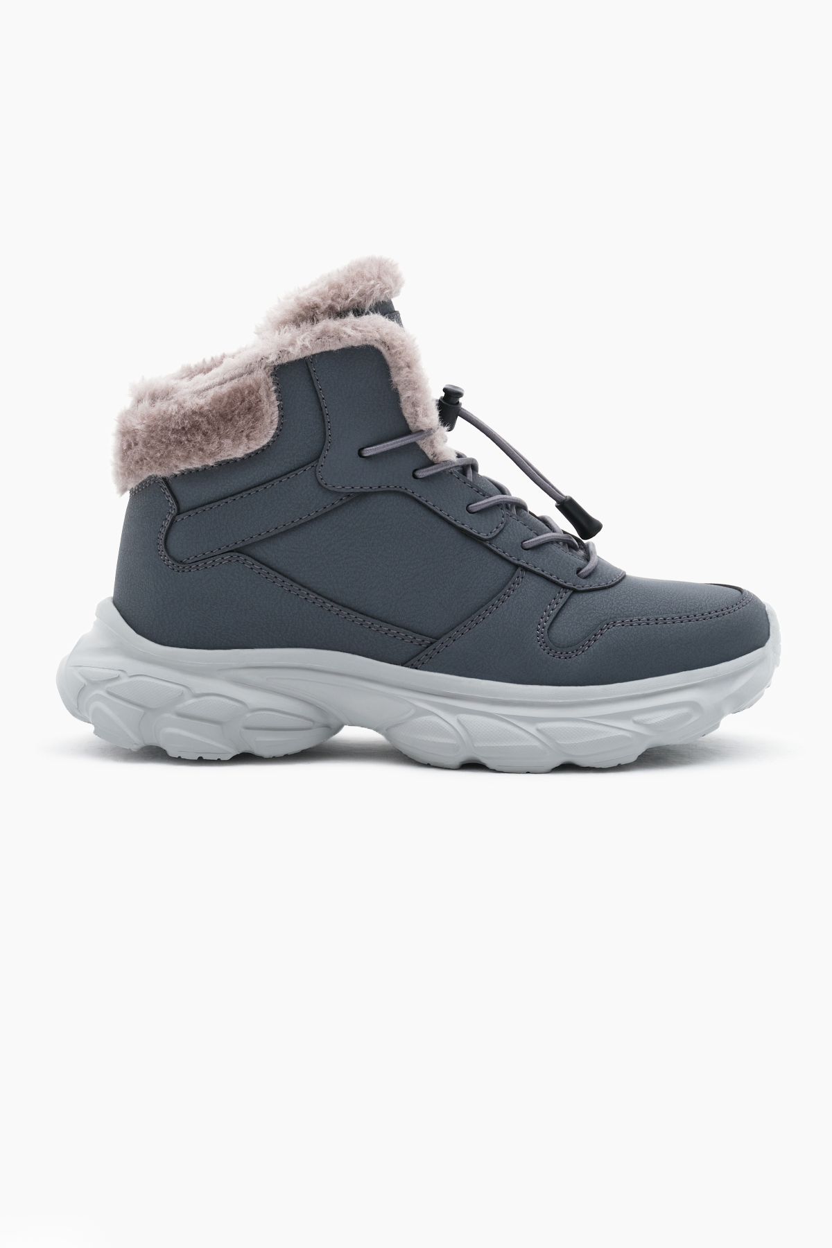 Çocuk Unisex Füme Faylon Taban İçi Kürklü Lastik Bağcıklı Bot - Görsel 3