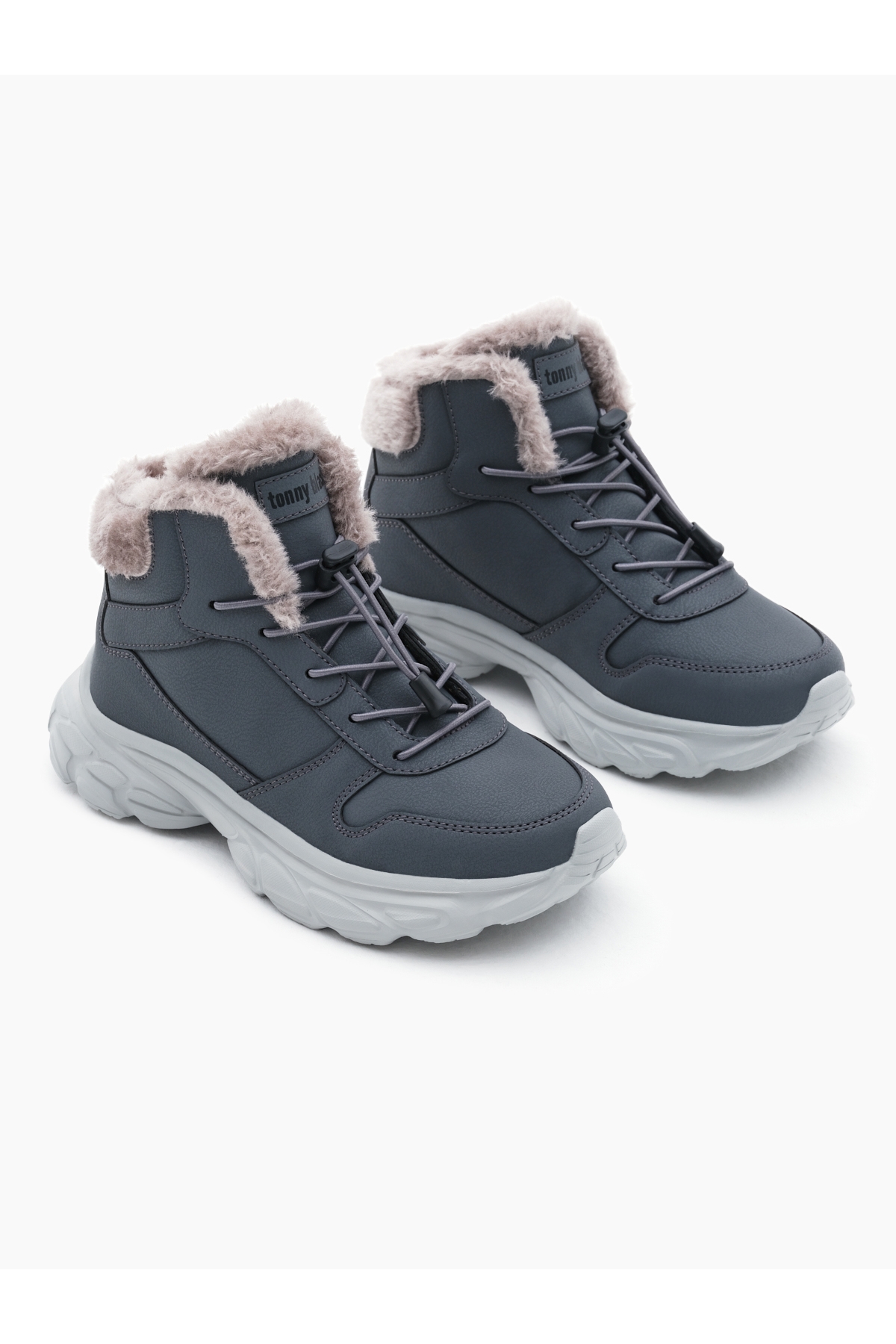 Çocuk Unisex Füme Faylon Taban İçi Kürklü Lastik Bağcıklı Bot - Görsel 4