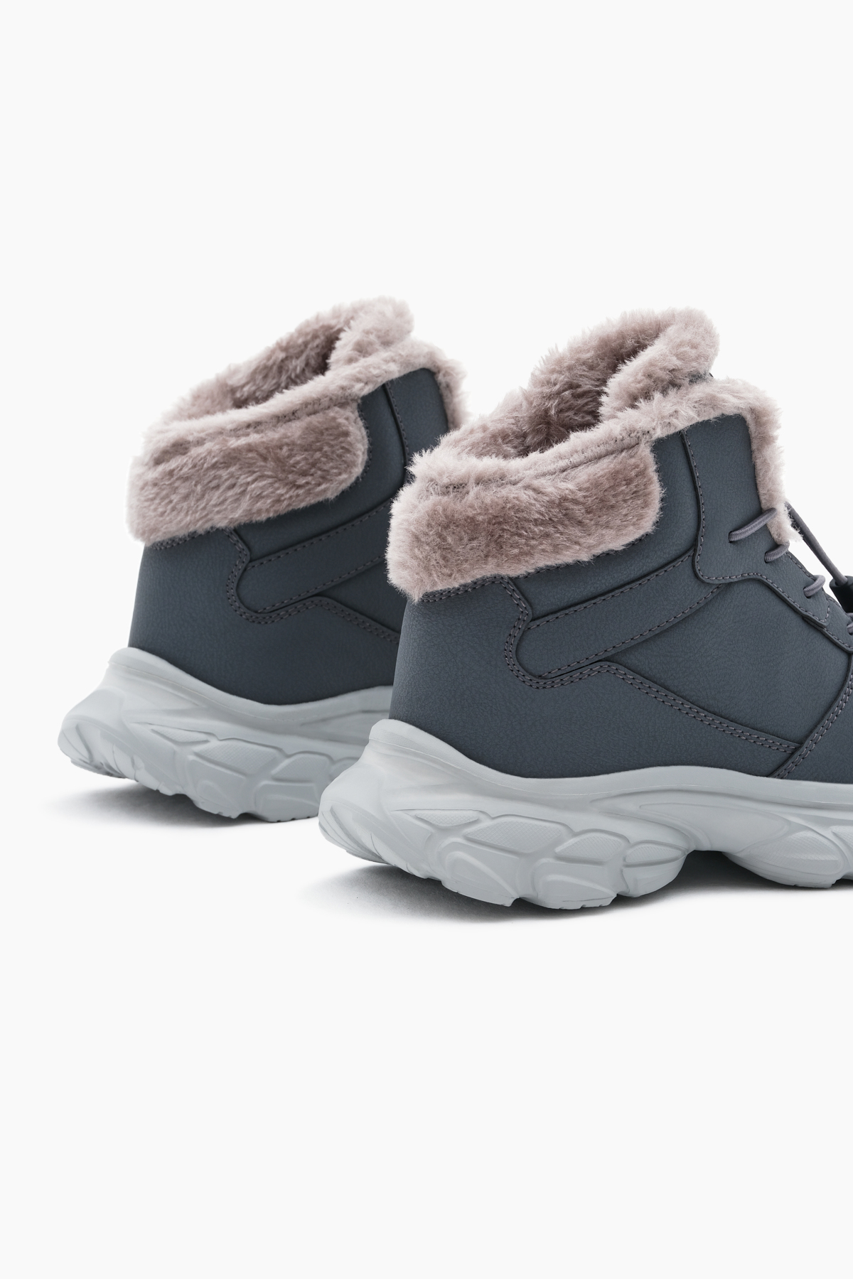 Çocuk Unisex Füme Faylon Taban İçi Kürklü Lastik Bağcıklı Bot - Görsel 6