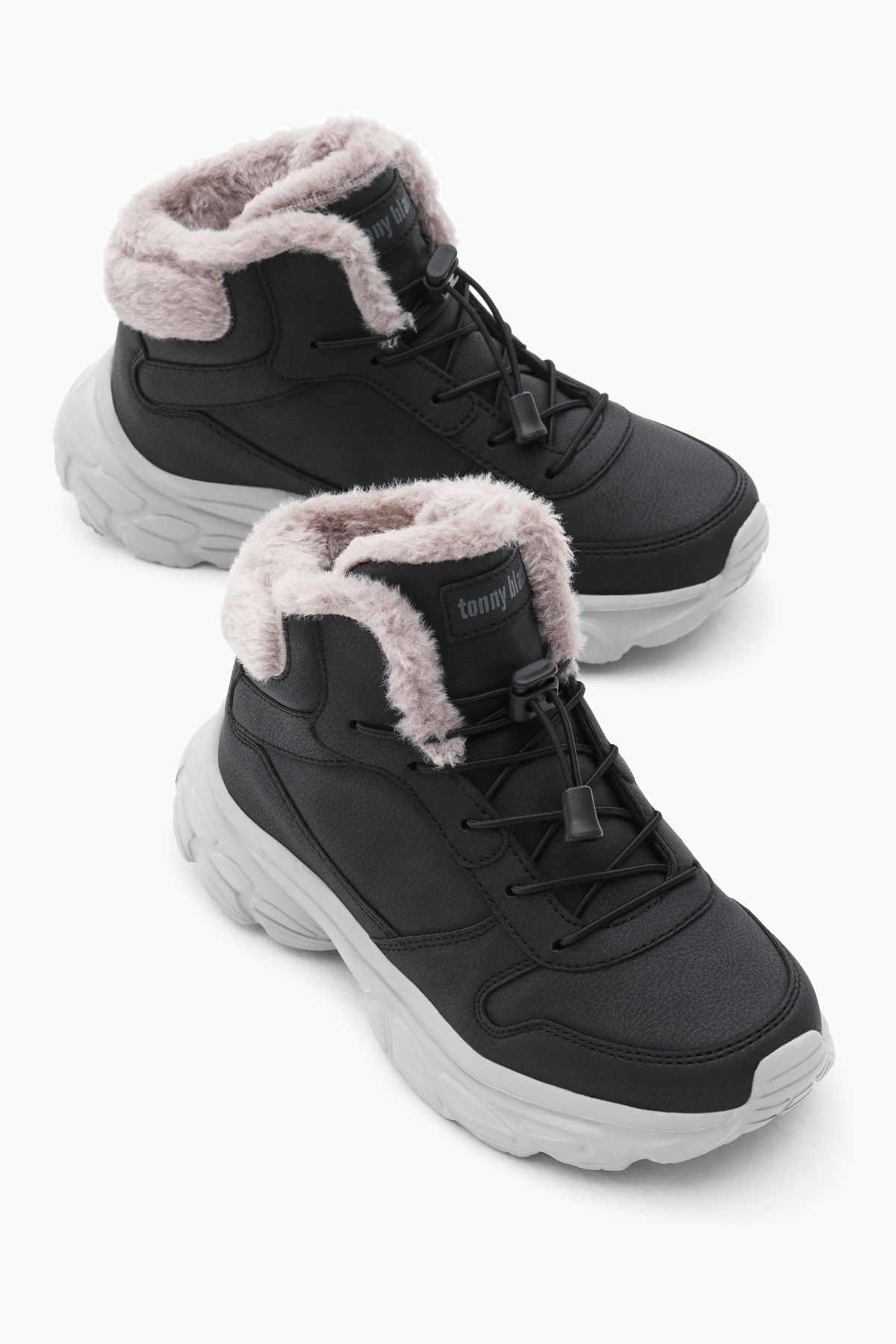 Çocuk Unisex Siyah Faylon Taban İçi Kürklü Lastik Bağcıklı Bot - Görsel 2