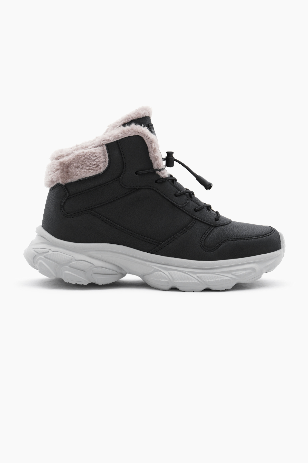 Çocuk Unisex Siyah Faylon Taban İçi Kürklü Lastik Bağcıklı Bot - Görsel 3