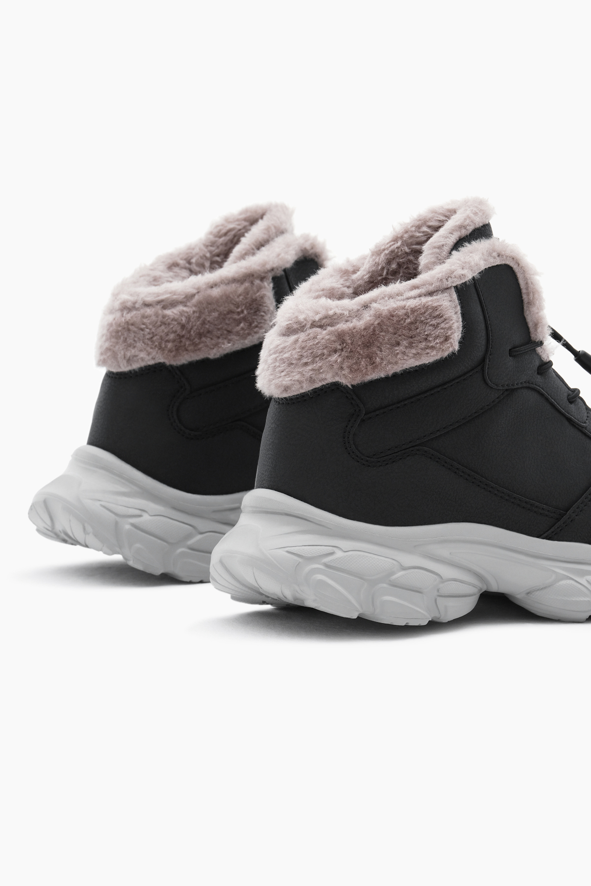 Çocuk Unisex Siyah Faylon Taban İçi Kürklü Lastik Bağcıklı Bot - Görsel 6