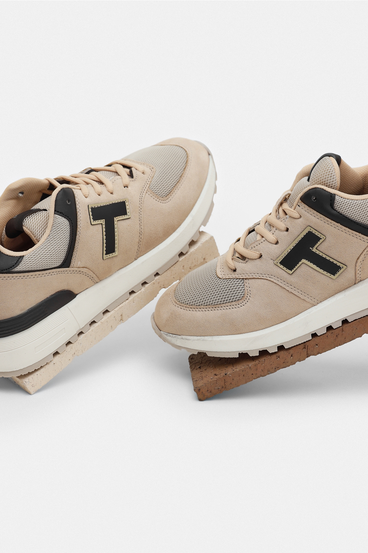 Unisex Krem Kaymaz Eva Taban Bağcıklı Spor Ayakkabı - Görsel 5