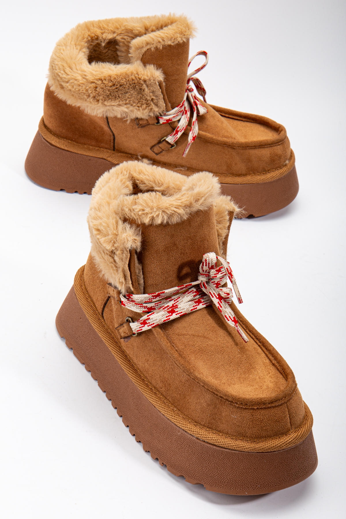 Kadın Taba Kalın Poli Taban Renkli Bağcıklı Kürklü Bot - Görsel 3