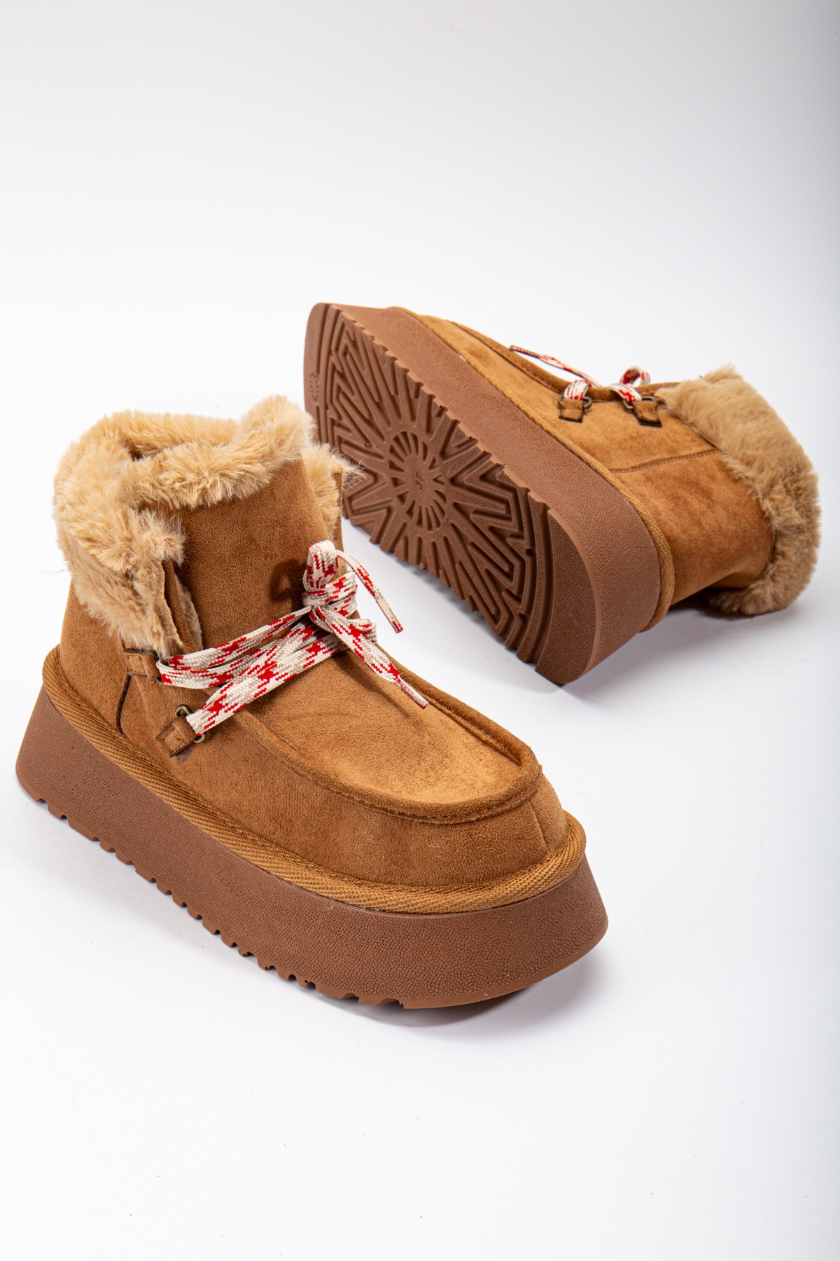 Kadın Taba Kalın Poli Taban Renkli Bağcıklı Kürklü Bot - Görsel 4