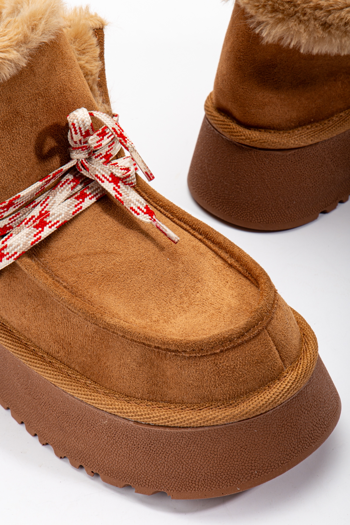 Kadın Taba Kalın Poli Taban Renkli Bağcıklı Kürklü Bot - Görsel 5