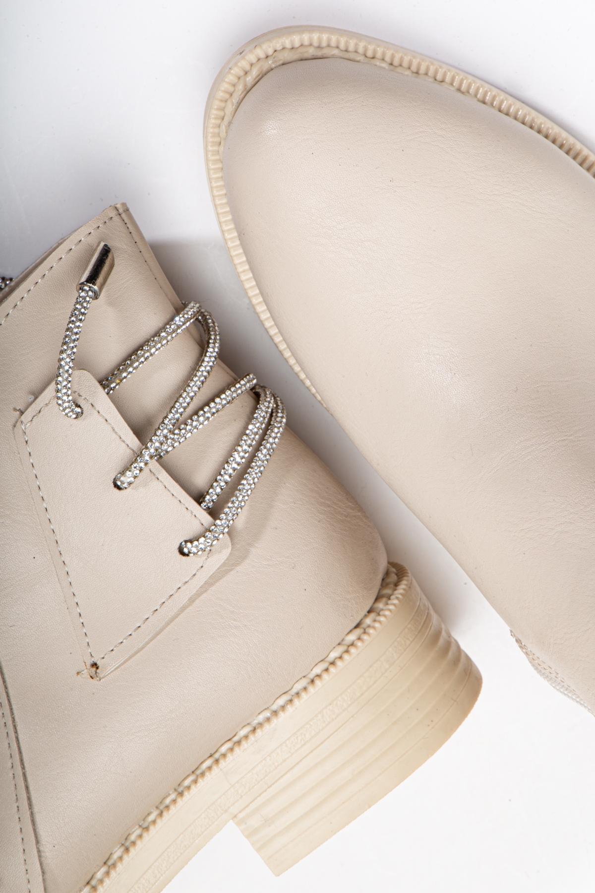 Kadın Ten Cilt Termo Taban Arkası Taşlı İp Geçişli Fermuarlı Kısa Topuklu Bot - Görsel 5