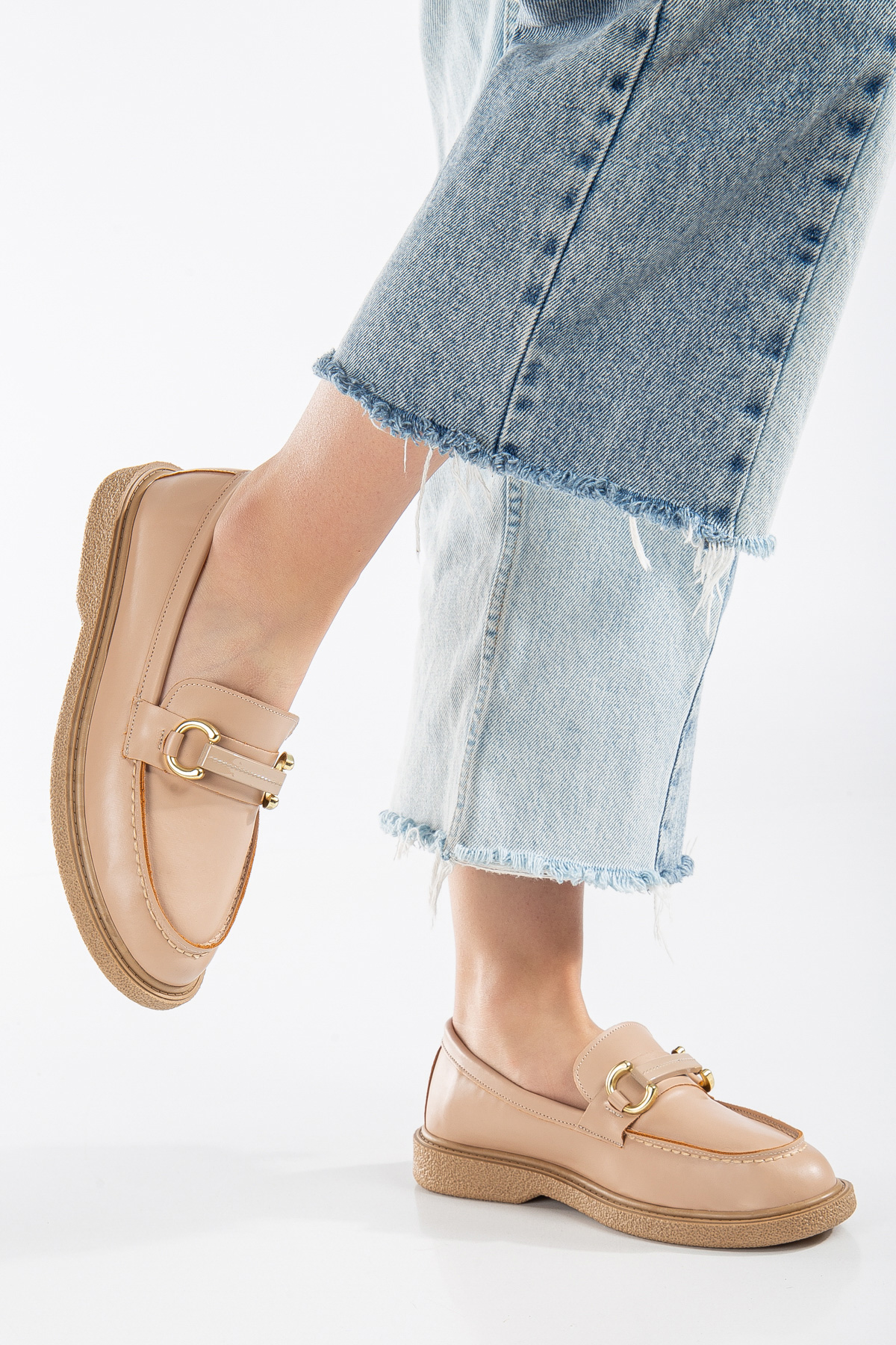 Kadın Nude Cilt Rahat Kalıp Önü Tokalı Günlük Loafer - Görsel 3