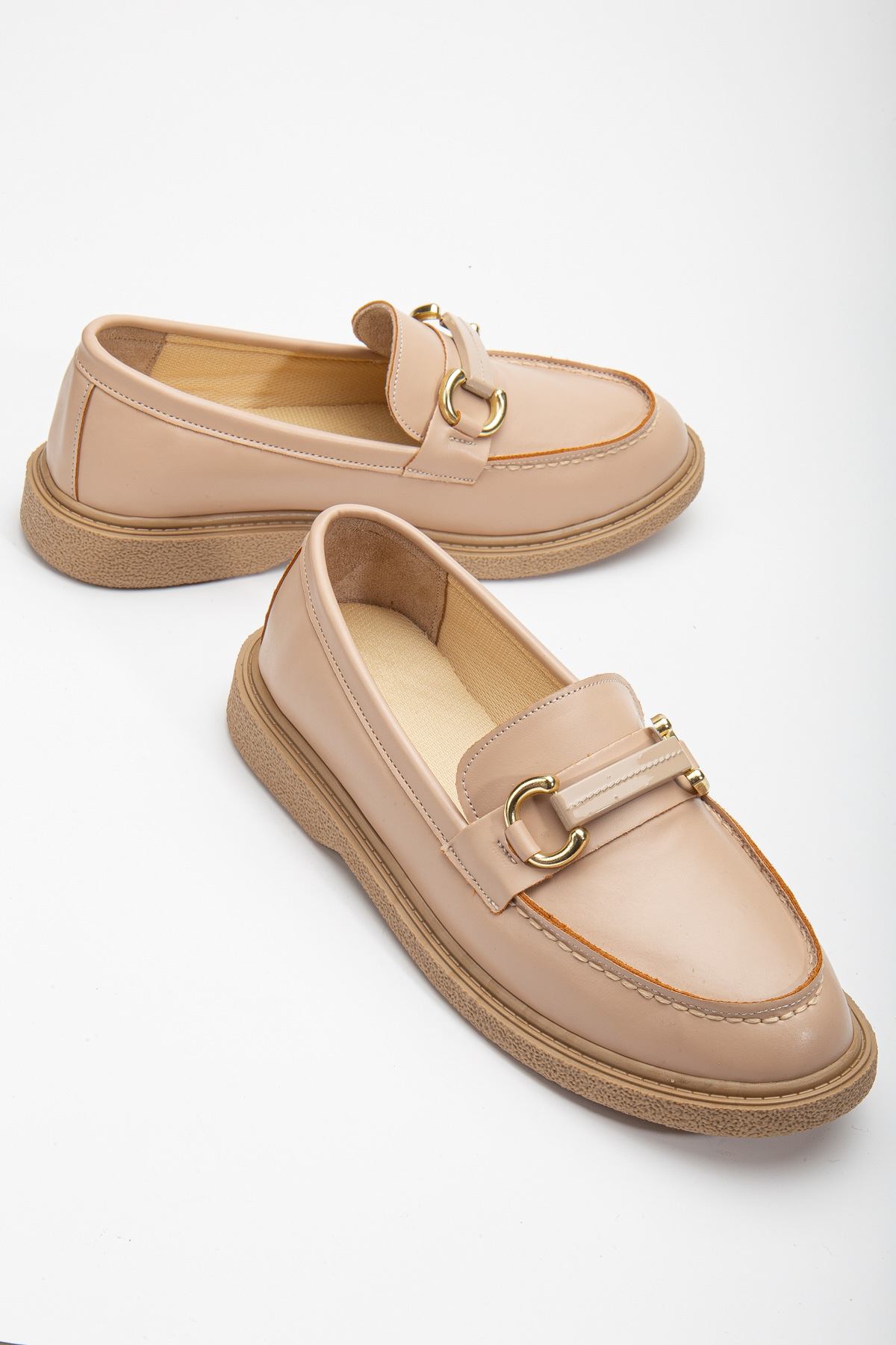 Kadın Nude Cilt Rahat Kalıp Önü Tokalı Günlük Loafer - Görsel 5