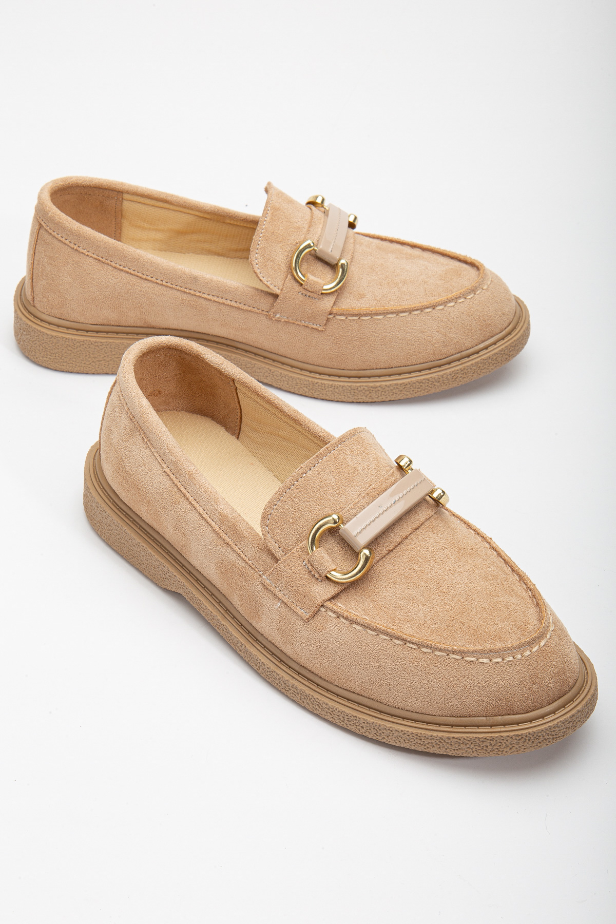 Kadın Nude Süet Rahat Kalıp Önü Tokalı Günlük Loafer - Görsel 2