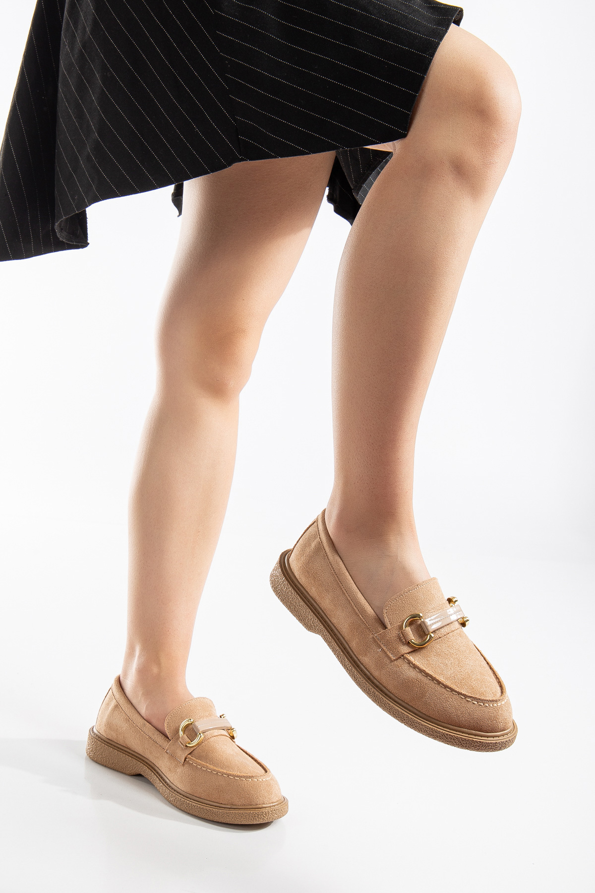 Kadın Nude Süet Rahat Kalıp Önü Tokalı Günlük Loafer - Görsel 3