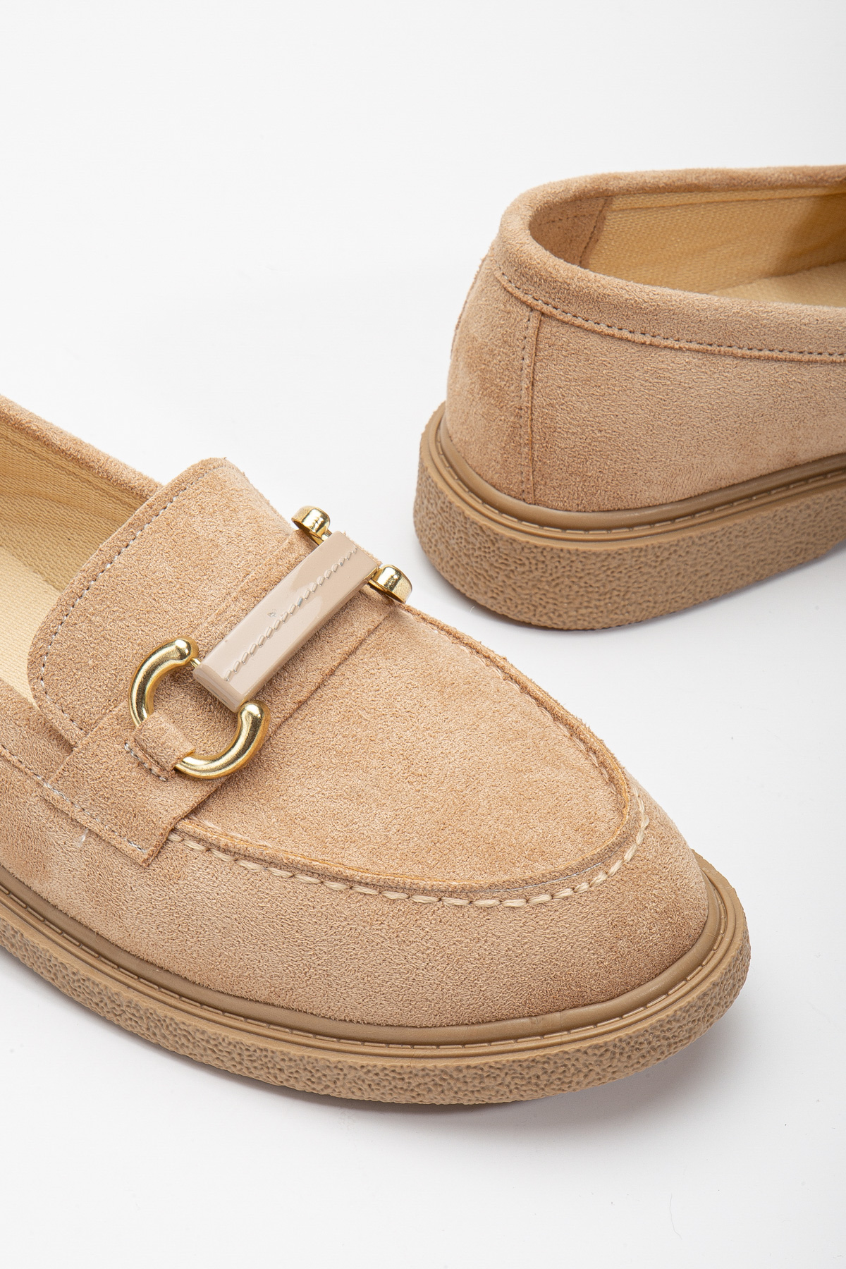 Kadın Nude Süet Rahat Kalıp Önü Tokalı Günlük Loafer - Görsel 4