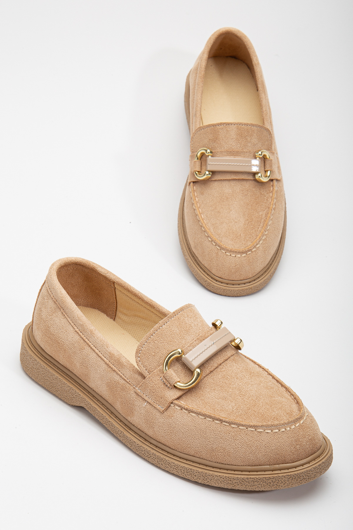 Kadın Nude Süet Rahat Kalıp Önü Tokalı Günlük Loafer - Görsel 5