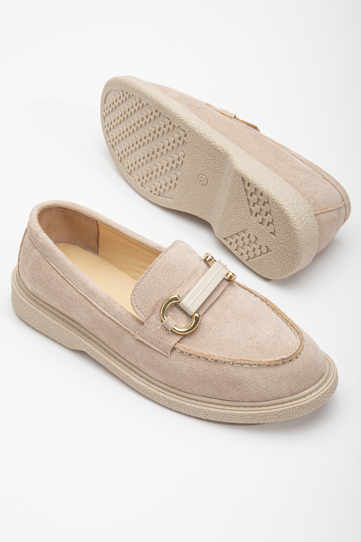 Kadın Ten Süet Rahat Kalıp Önü Tokalı Günlük Loafer - Görsel 2