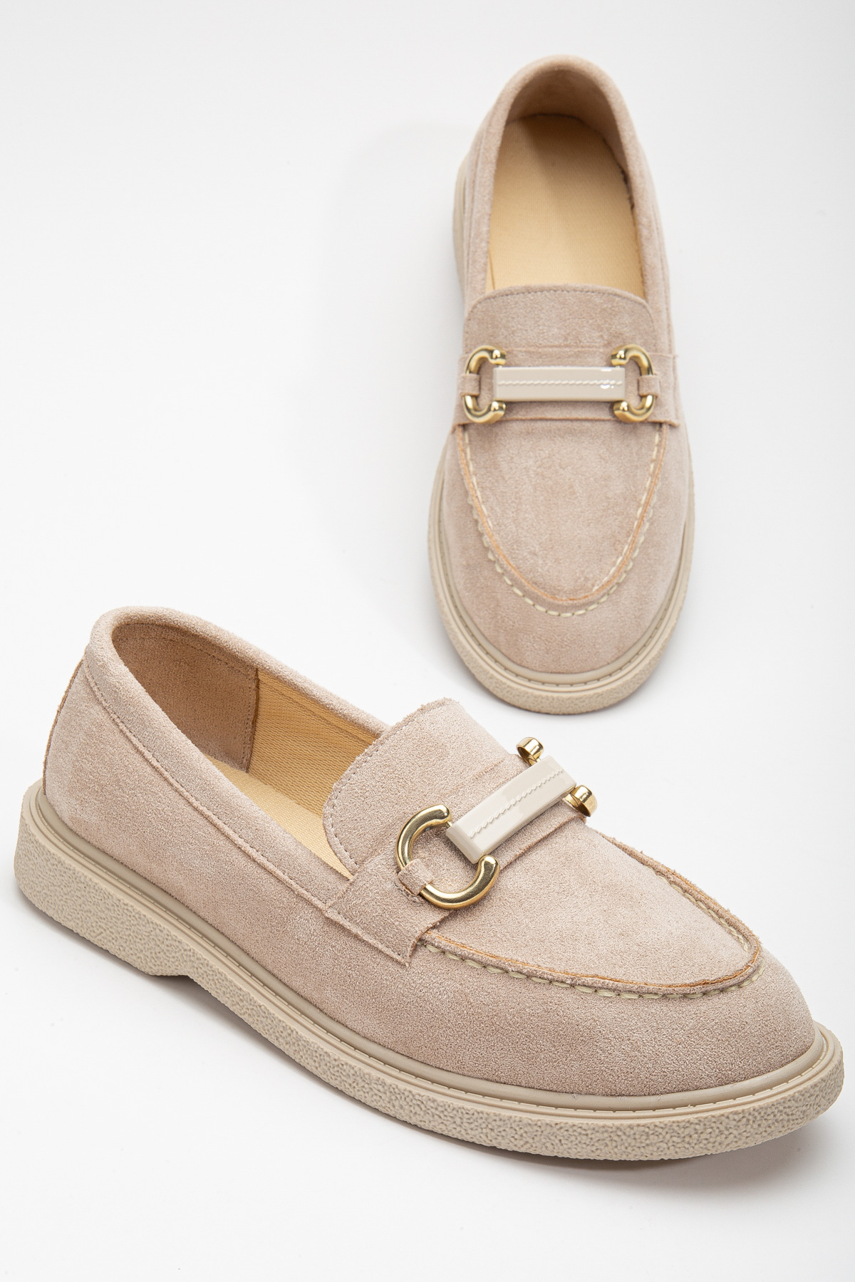 Kadın Ten Süet Rahat Kalıp Önü Tokalı Günlük Loafer - Görsel 4