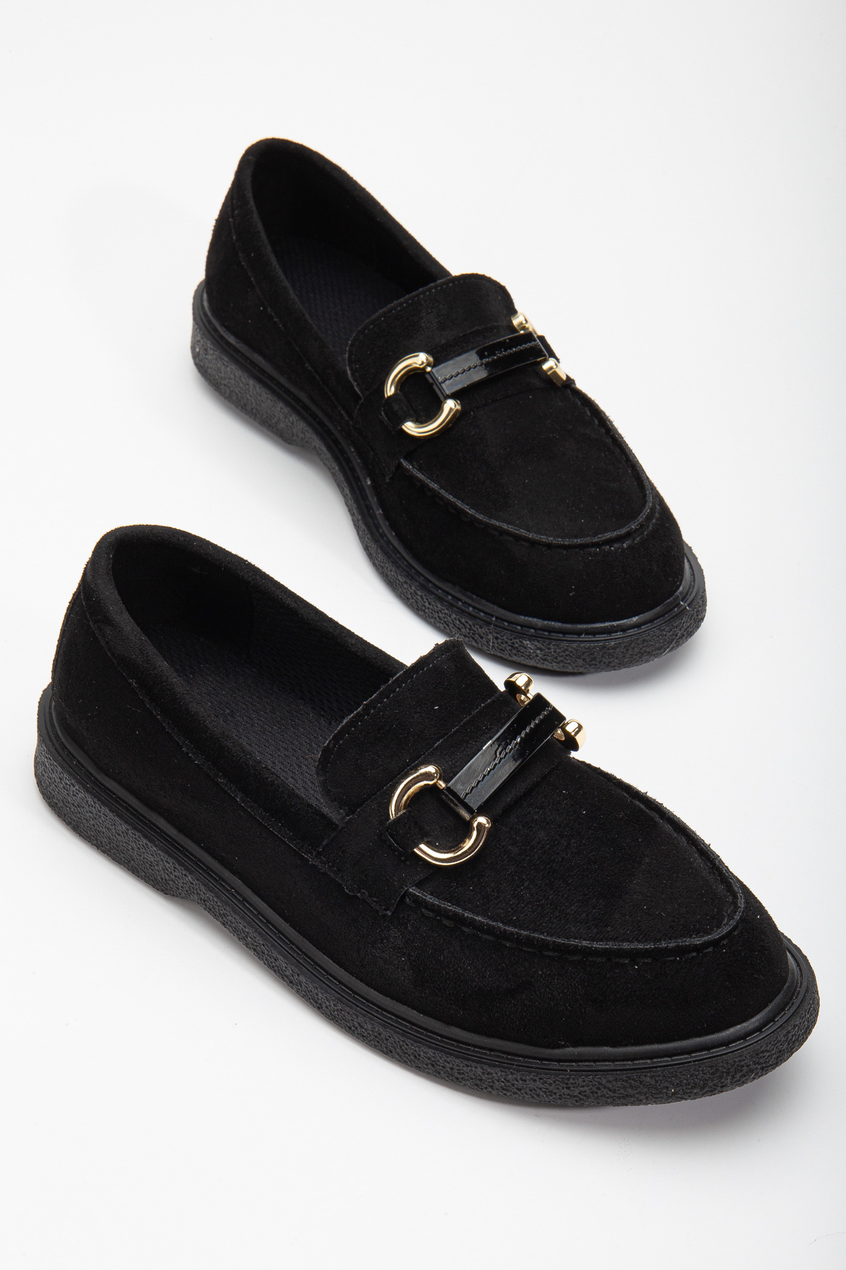 Kadın Siyah Süet Rahat Kalıp Önü Tokalı Günlük Loafer - Görsel 1