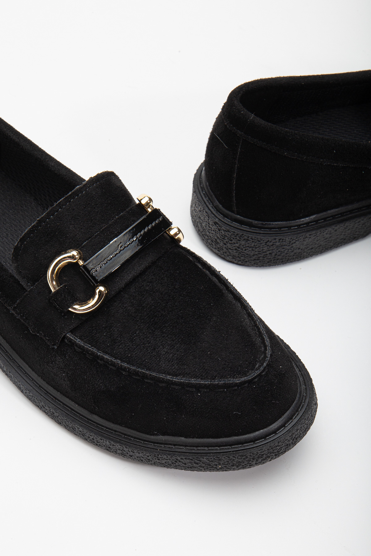 Kadın Siyah Süet Rahat Kalıp Önü Tokalı Günlük Loafer - Görsel 3