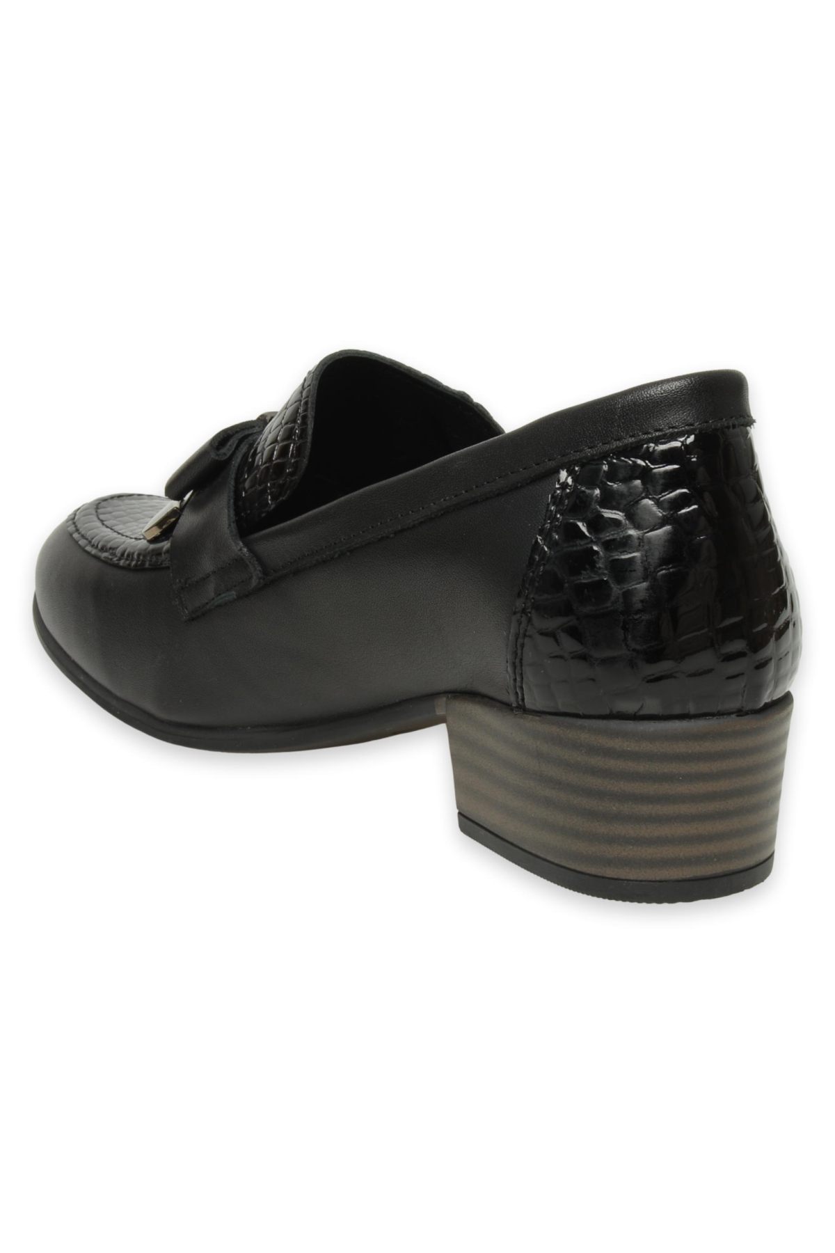 D25Ya-3365 Günlük Kalin Topuklu Siyah Rugan Kadın Ayakkabı - Görsel 5