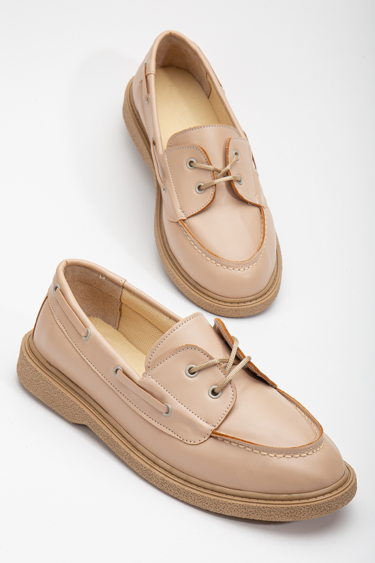 Kadın Nude Cilt Rahat Kalıp Termo Taban Bağcıklı Lofer - Görsel 4