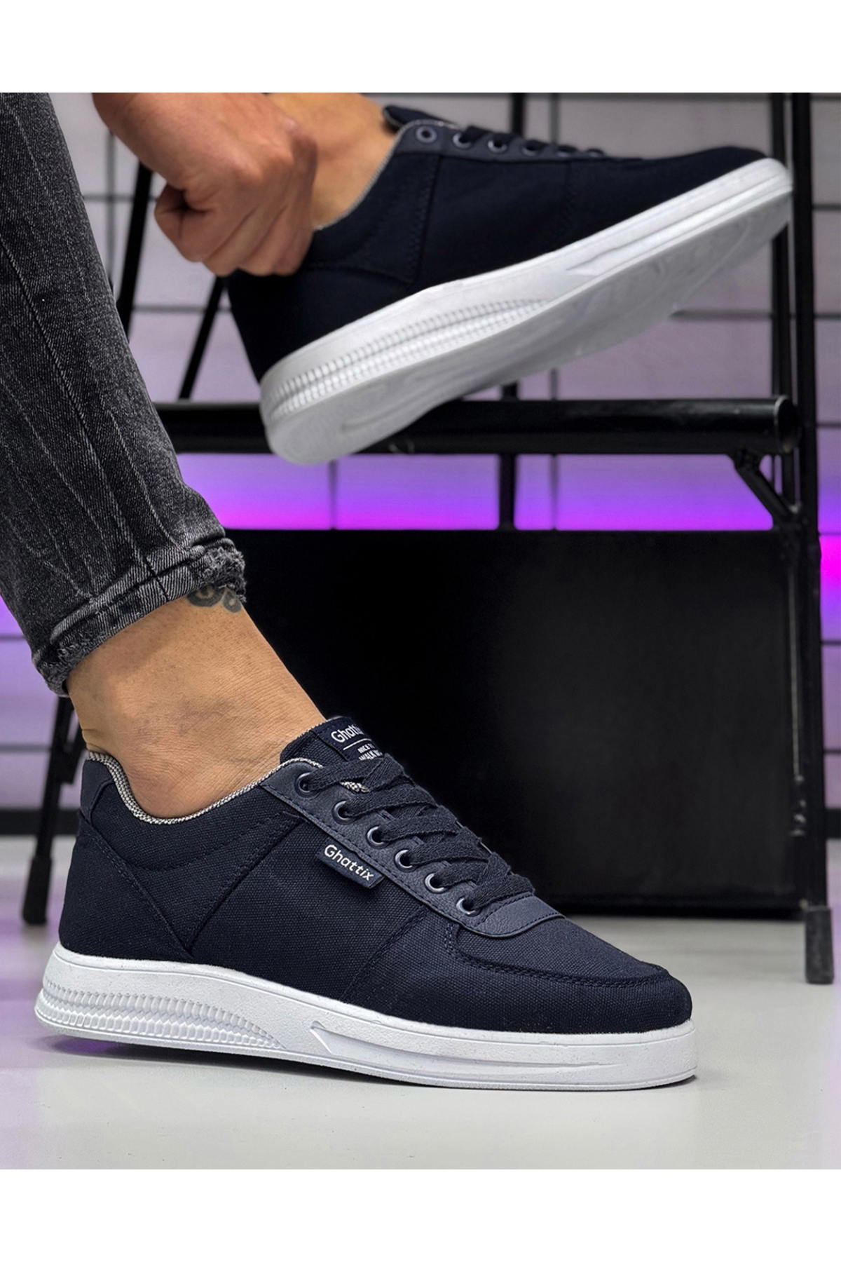 Erkek Keten Sneaker Ayakkabı Lacivert - Görsel 2