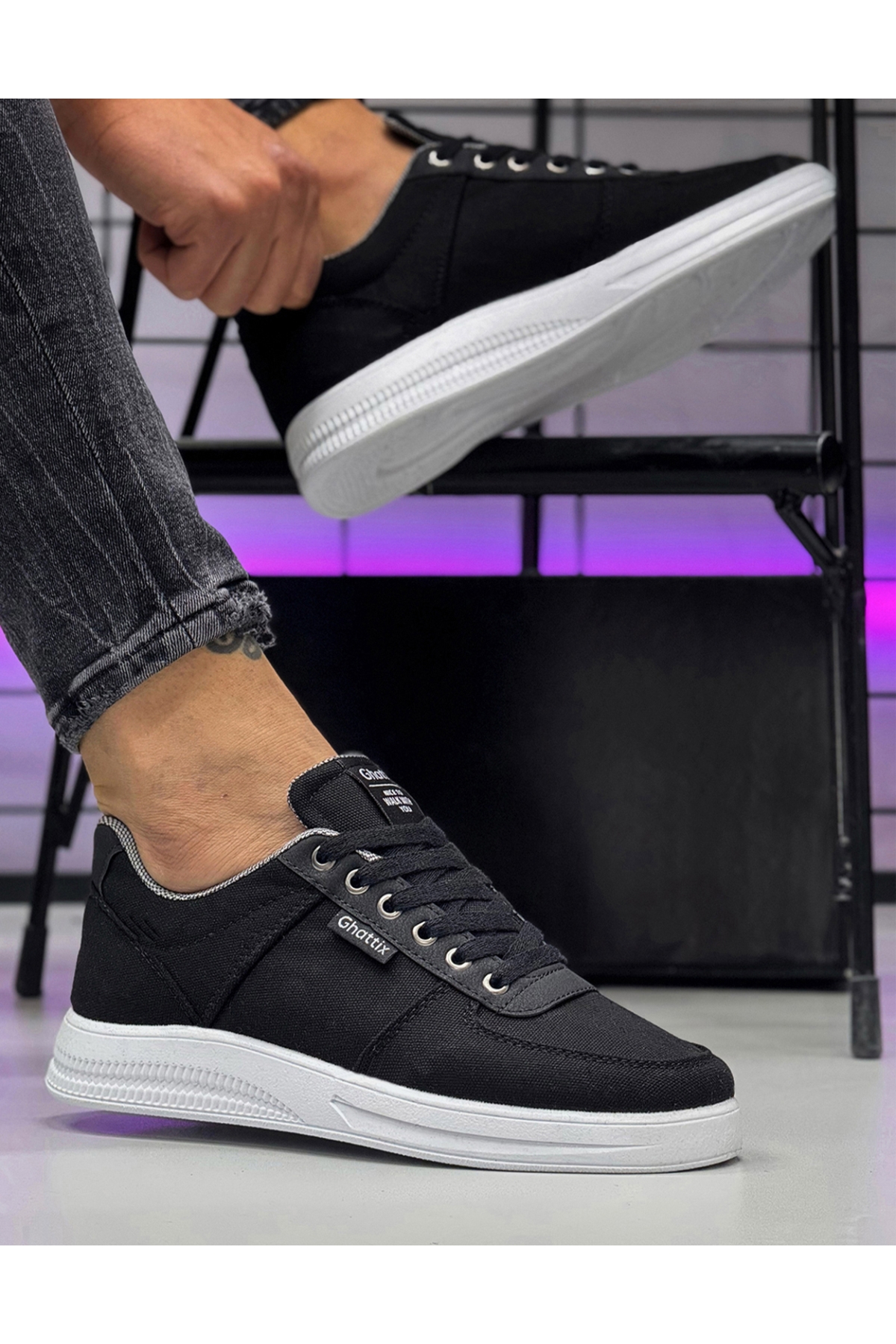 Erkek Keten Sneaker Ayakkabı Siyah - Görsel 2