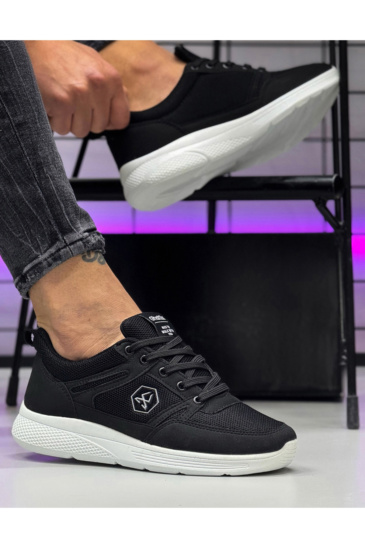 Erkek Spor Ayakkabı Günlük Siyah Beyaz - Görsel 2