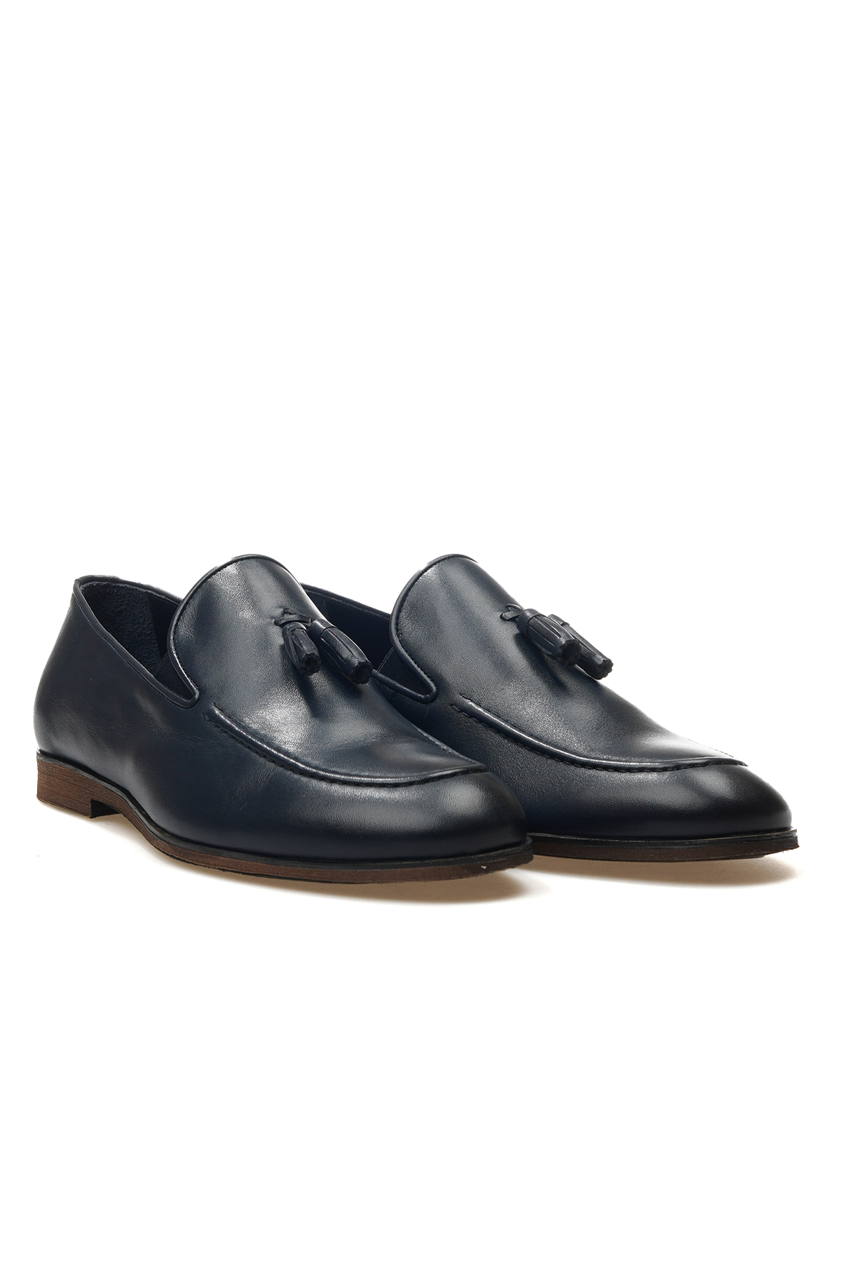 Erkek Hakiki Deri Püskül Detaylı Loafer Ayakkabı 25y L165 M Lacivert - Görsel 6