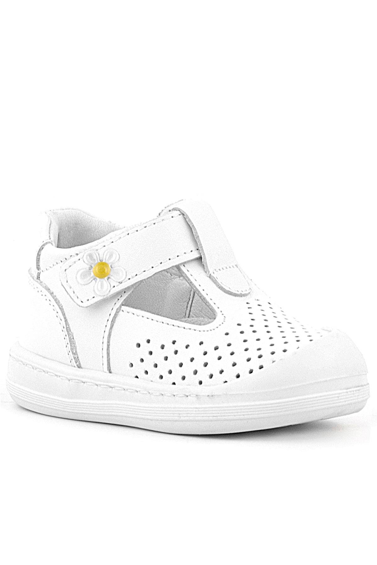 Shaun Hakiki Deri Beyaz Papatya Detaylı Cırtlı Anatomik Bebek Sandalet - Görsel 2