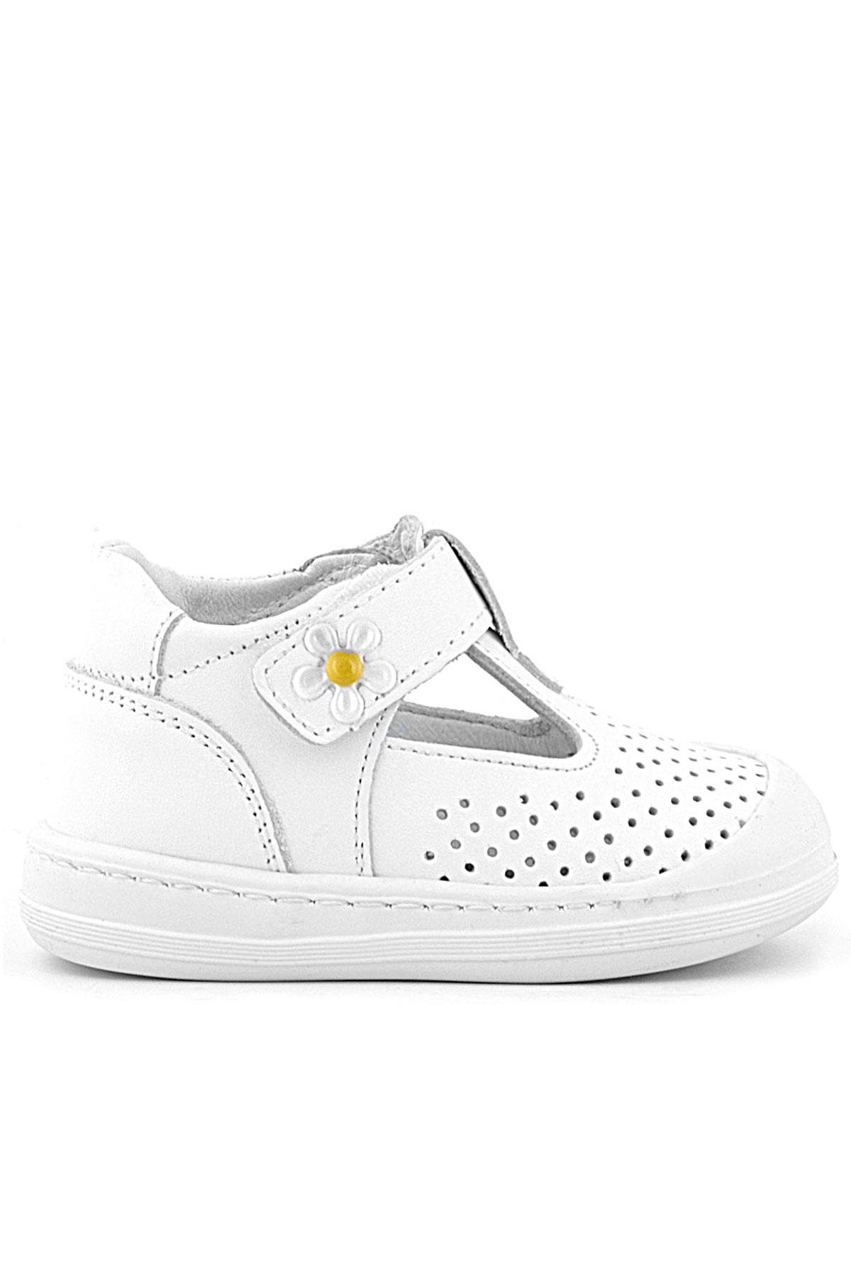 Shaun Hakiki Deri Beyaz Papatya Detaylı Cırtlı Anatomik Bebek Sandalet - Görsel 3