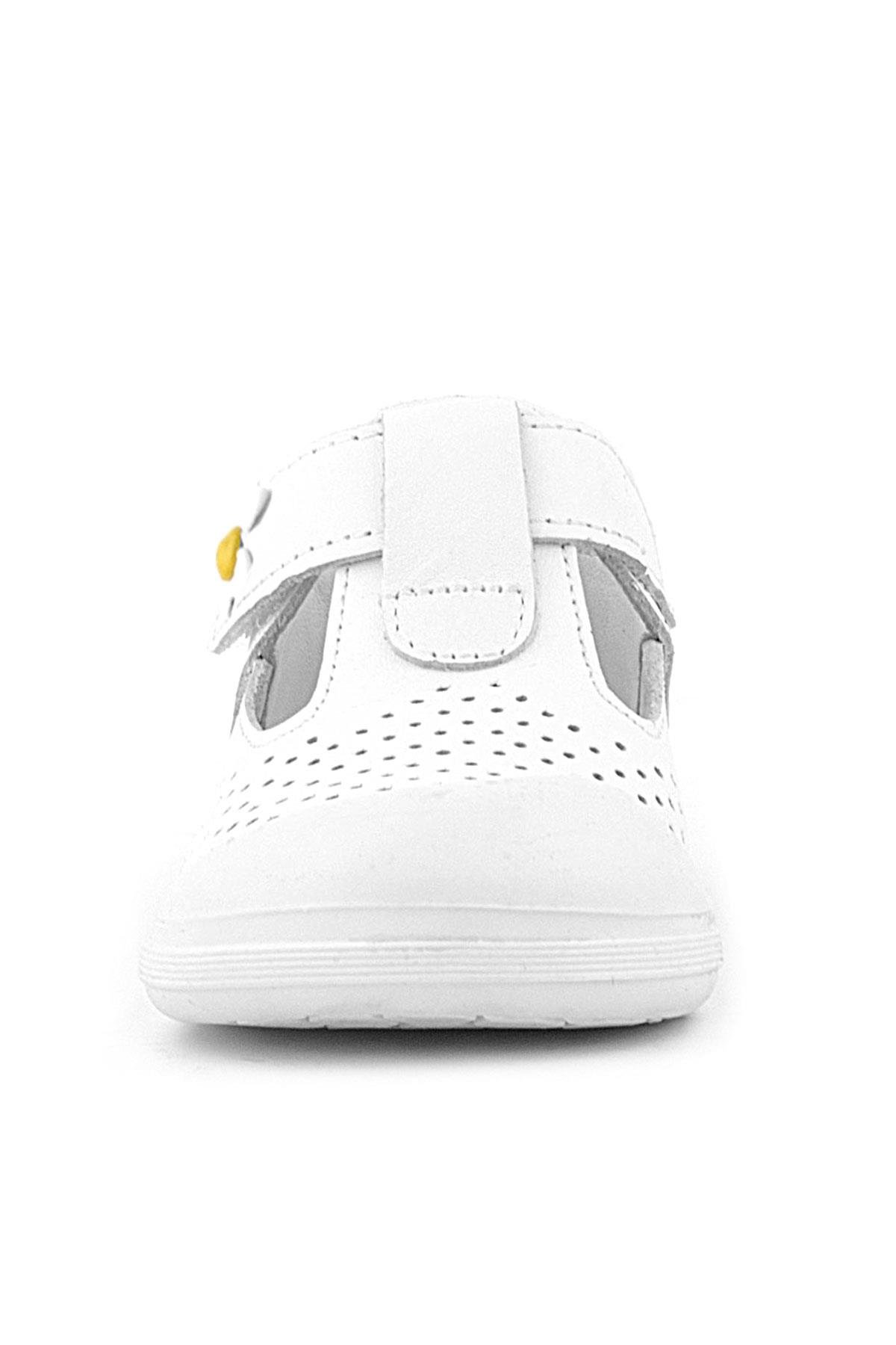 Shaun Hakiki Deri Beyaz Papatya Detaylı Cırtlı Anatomik Bebek Sandalet - Görsel 4