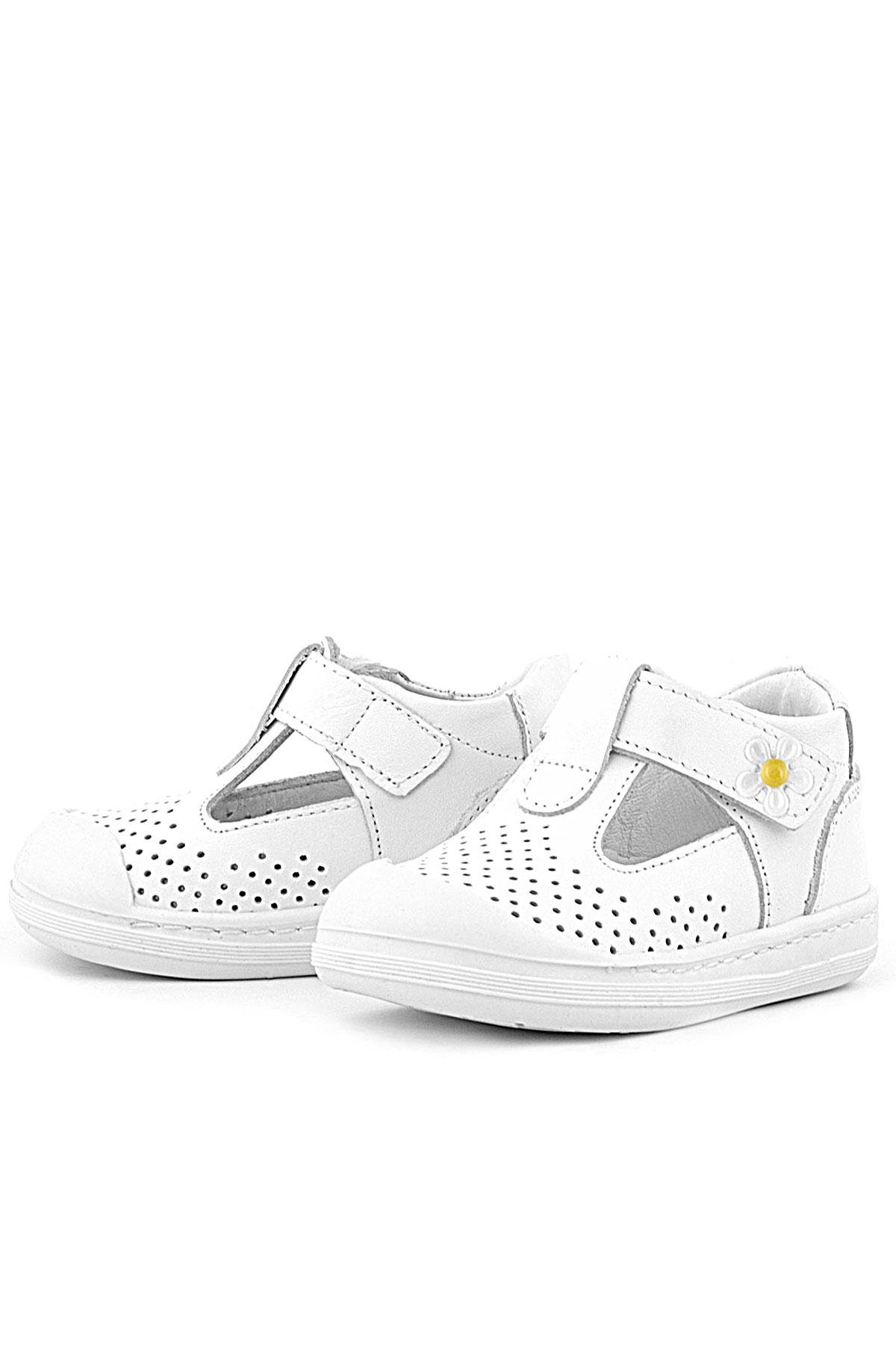 Shaun Hakiki Deri Beyaz Papatya Detaylı Cırtlı Anatomik Bebek Sandalet - Görsel 5