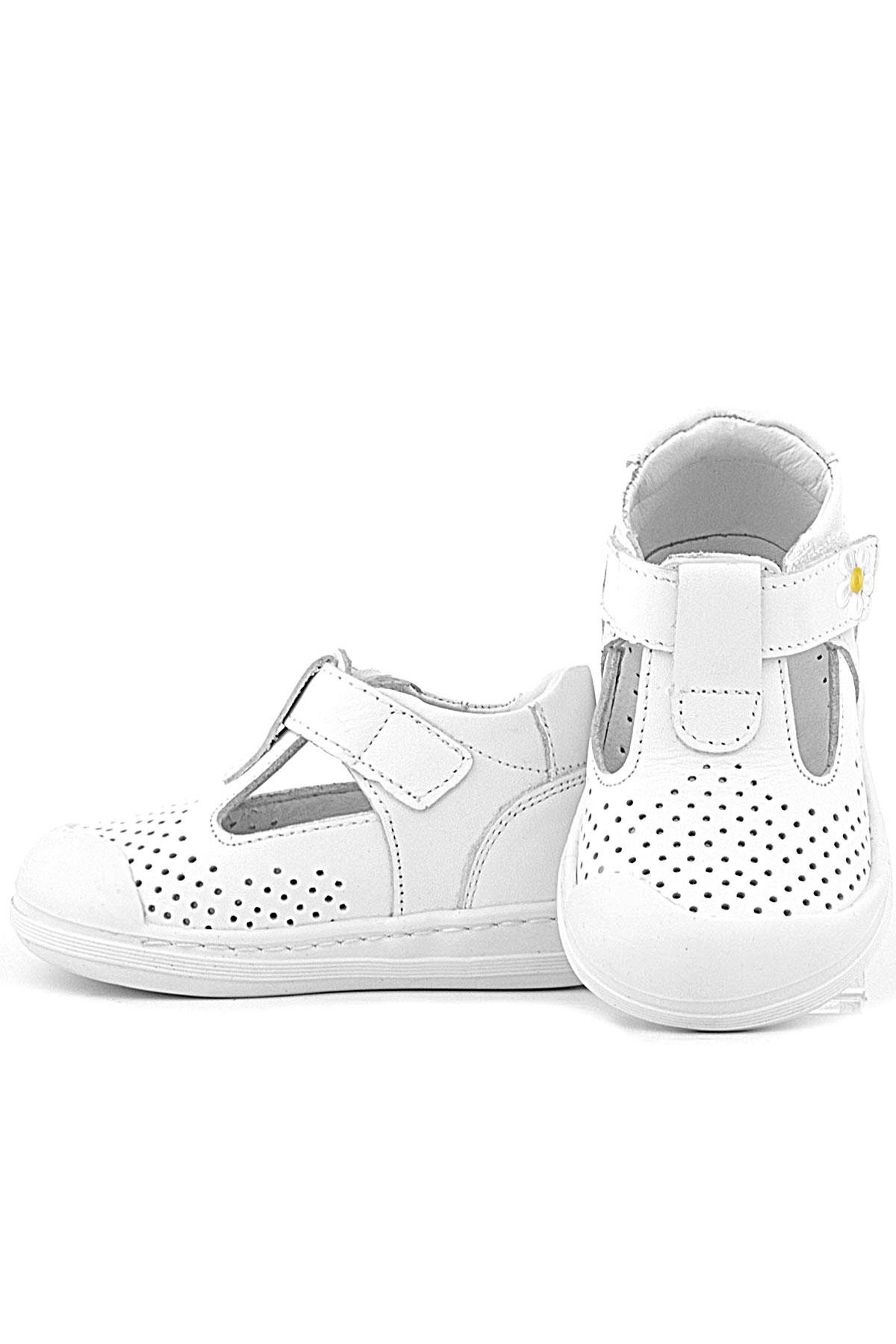 Shaun Hakiki Deri Beyaz Papatya Detaylı Cırtlı Anatomik Bebek Sandalet - Görsel 6