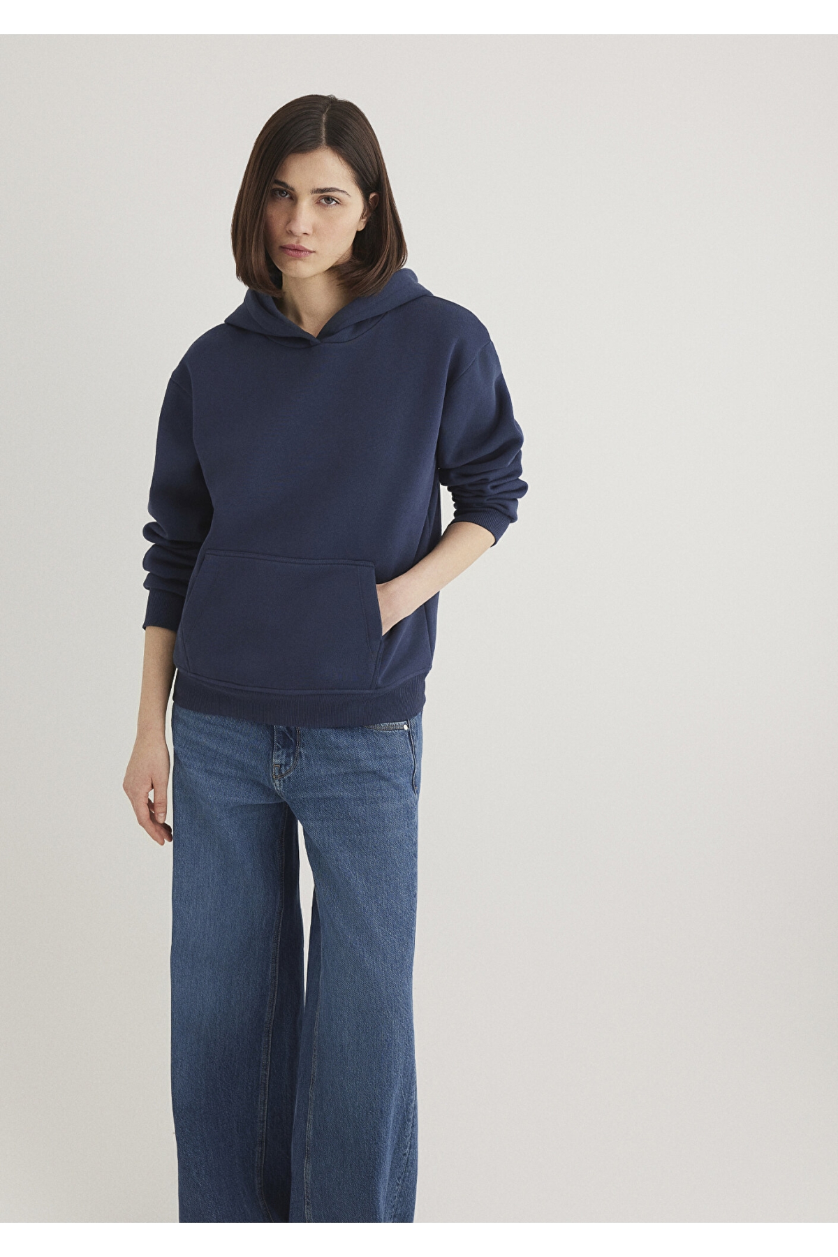 Kapüşonlu Lacivert Basic Sweatshirt