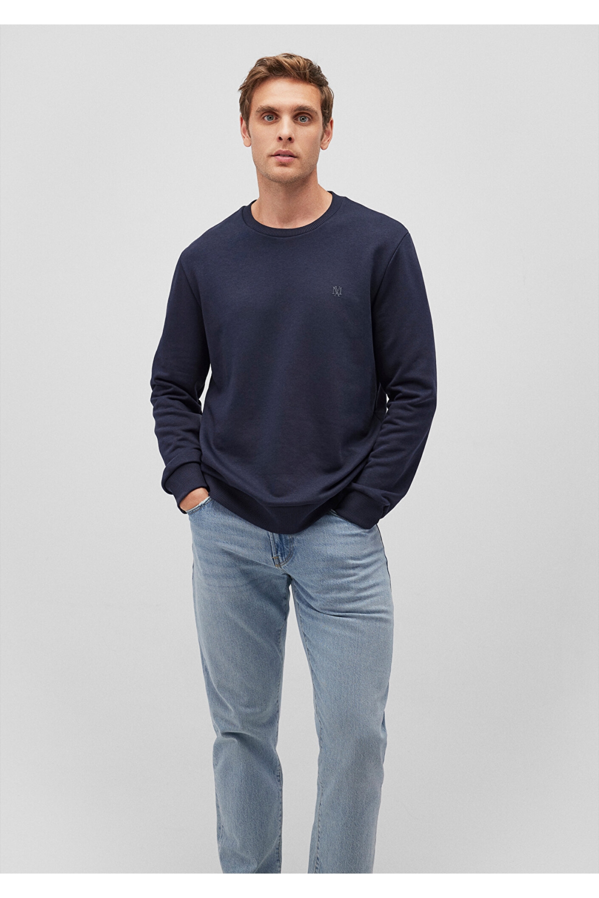 Bisiklet Yaka Lacivert Basic Sweatshirt