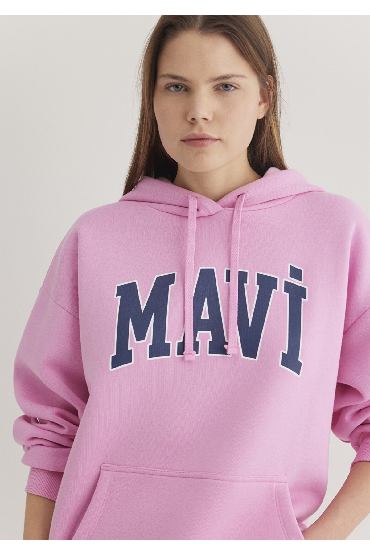 Logo Baskılı Kapüşonlu Pembe Sweatshirt