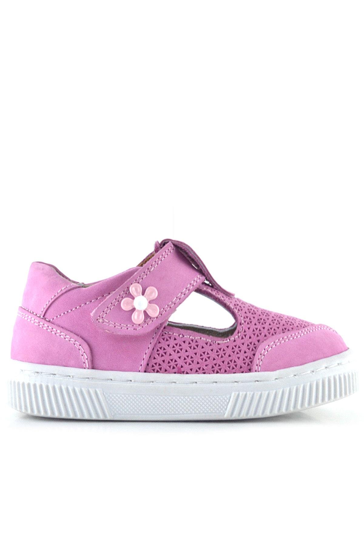 Bheem Hakiki Deri Pembe Cırtlı Çiçek Detaylı Bebek Sandalet - Görsel 3