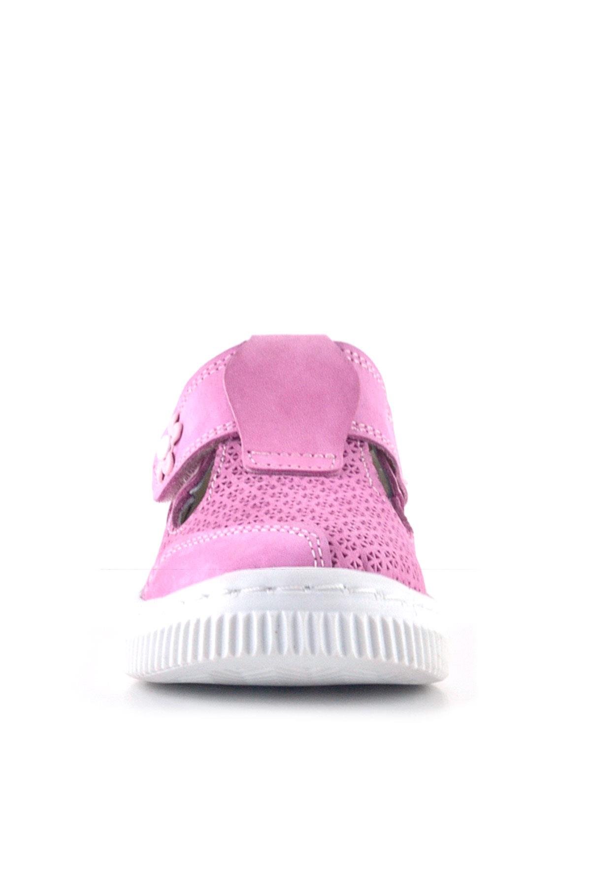 Bheem Hakiki Deri Pembe Cırtlı Çiçek Detaylı Bebek Sandalet - Görsel 4