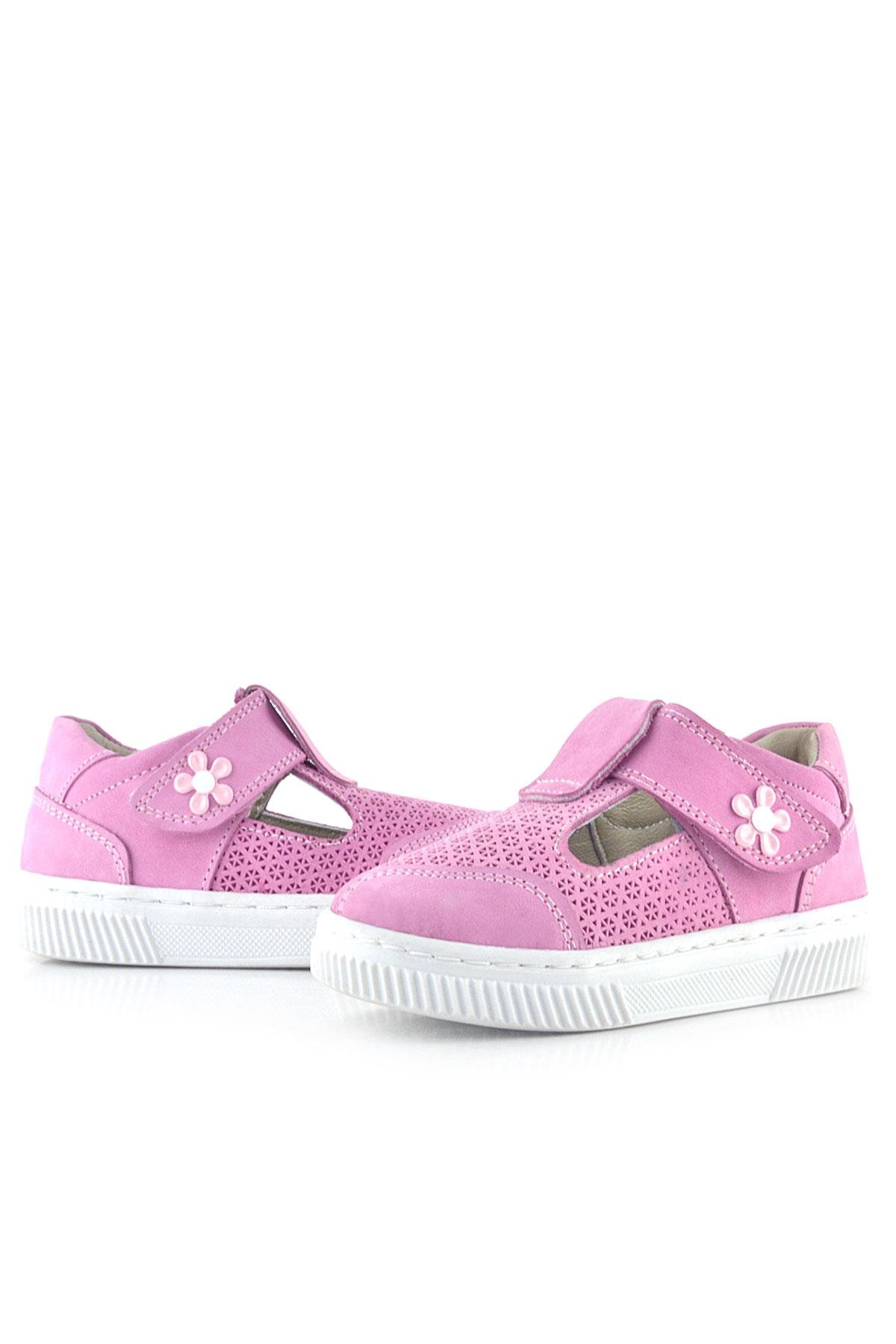 Bheem Hakiki Deri Pembe Cırtlı Çiçek Detaylı Bebek Sandalet - Görsel 7