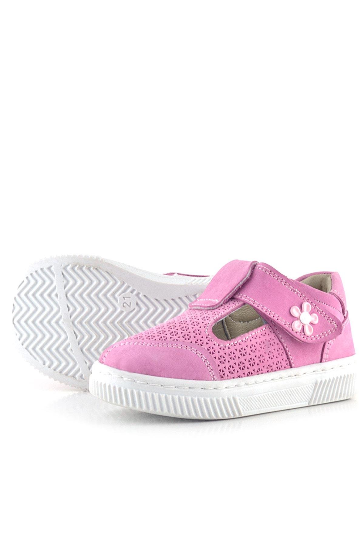 Bheem Hakiki Deri Pembe Cırtlı Çiçek Detaylı Bebek Sandalet - Görsel 8