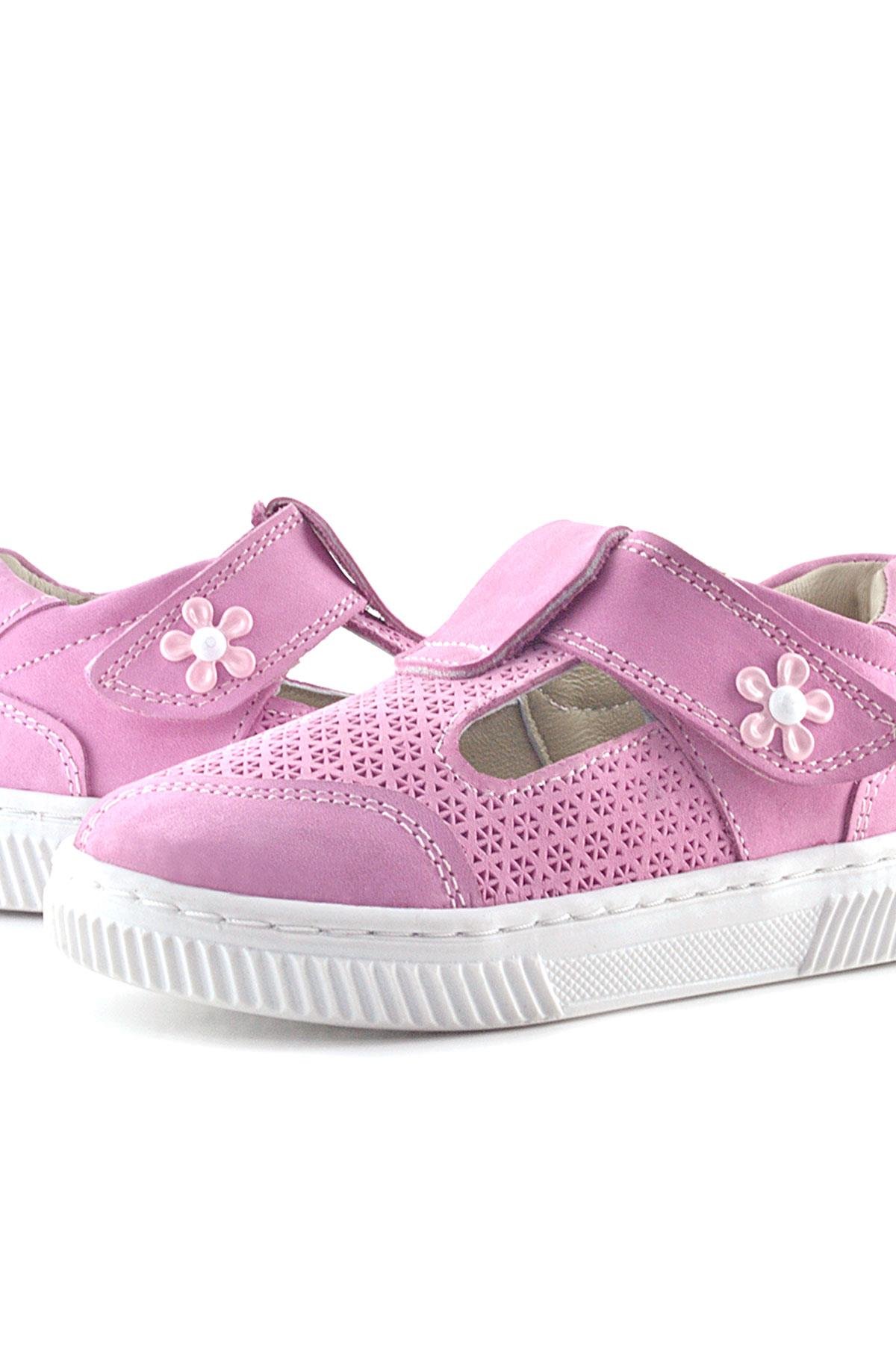 Bheem Hakiki Deri Pembe Cırtlı Çiçek Detaylı Bebek Sandalet - Görsel 9