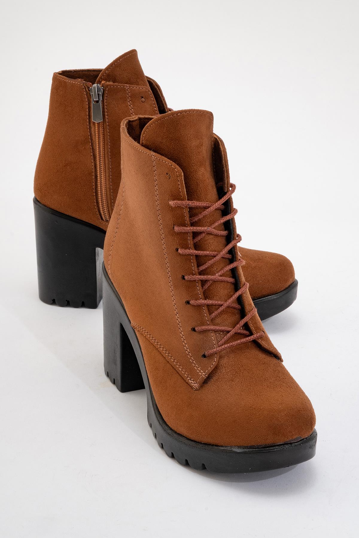 Bağcıklı Kadın Topuklu Bot TABA SÜET - Görsel 2