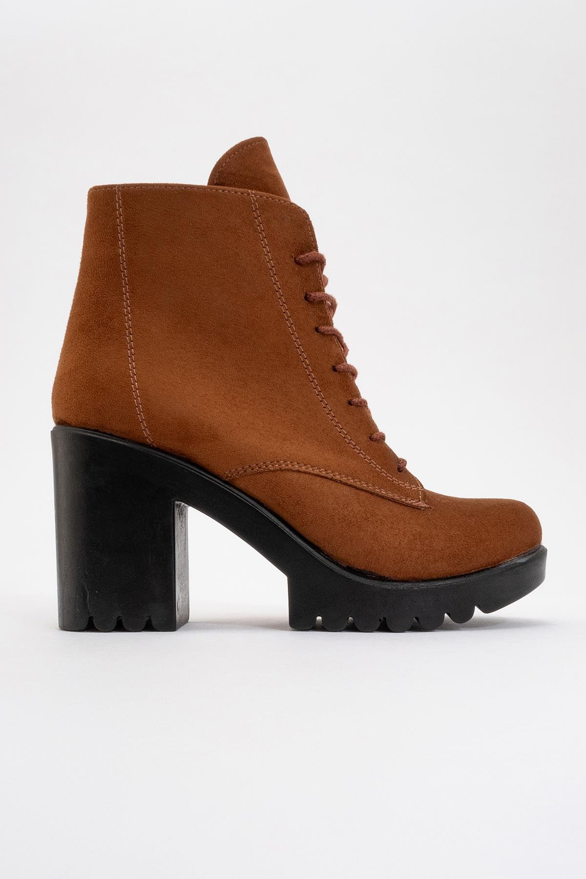Bağcıklı Kadın Topuklu Bot TABA SÜET - Görsel 3