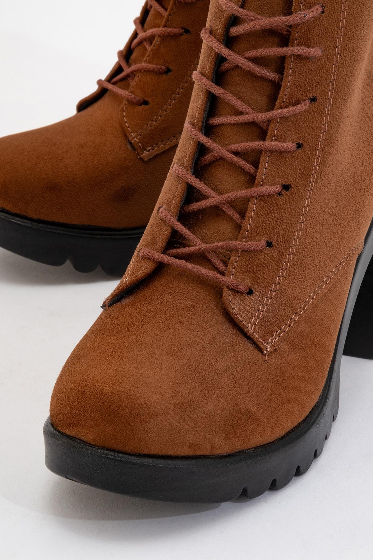 Bağcıklı Kadın Topuklu Bot TABA SÜET - Görsel 4