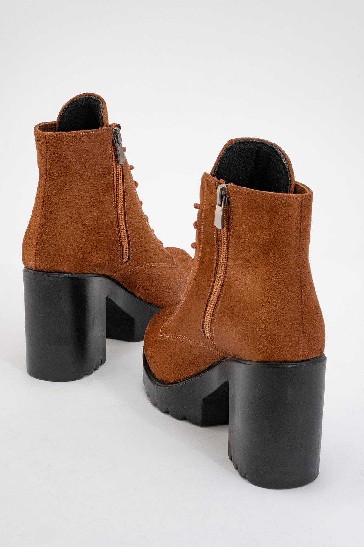 Bağcıklı Kadın Topuklu Bot TABA SÜET - Görsel 5