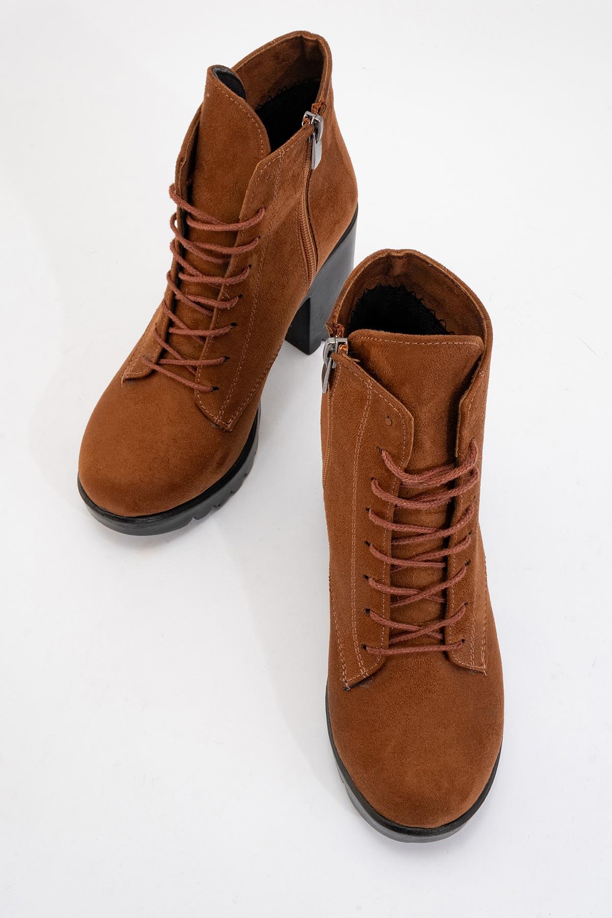 Bağcıklı Kadın Topuklu Bot TABA SÜET - Görsel 6