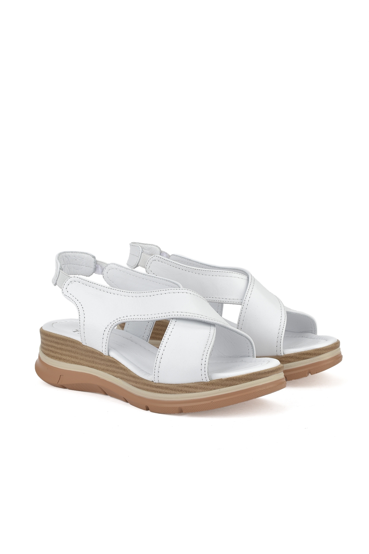 Kadın Hakiki Deri Dolgu Topuk Sandalet 1511020Z2562 Beyaz - Görsel 3