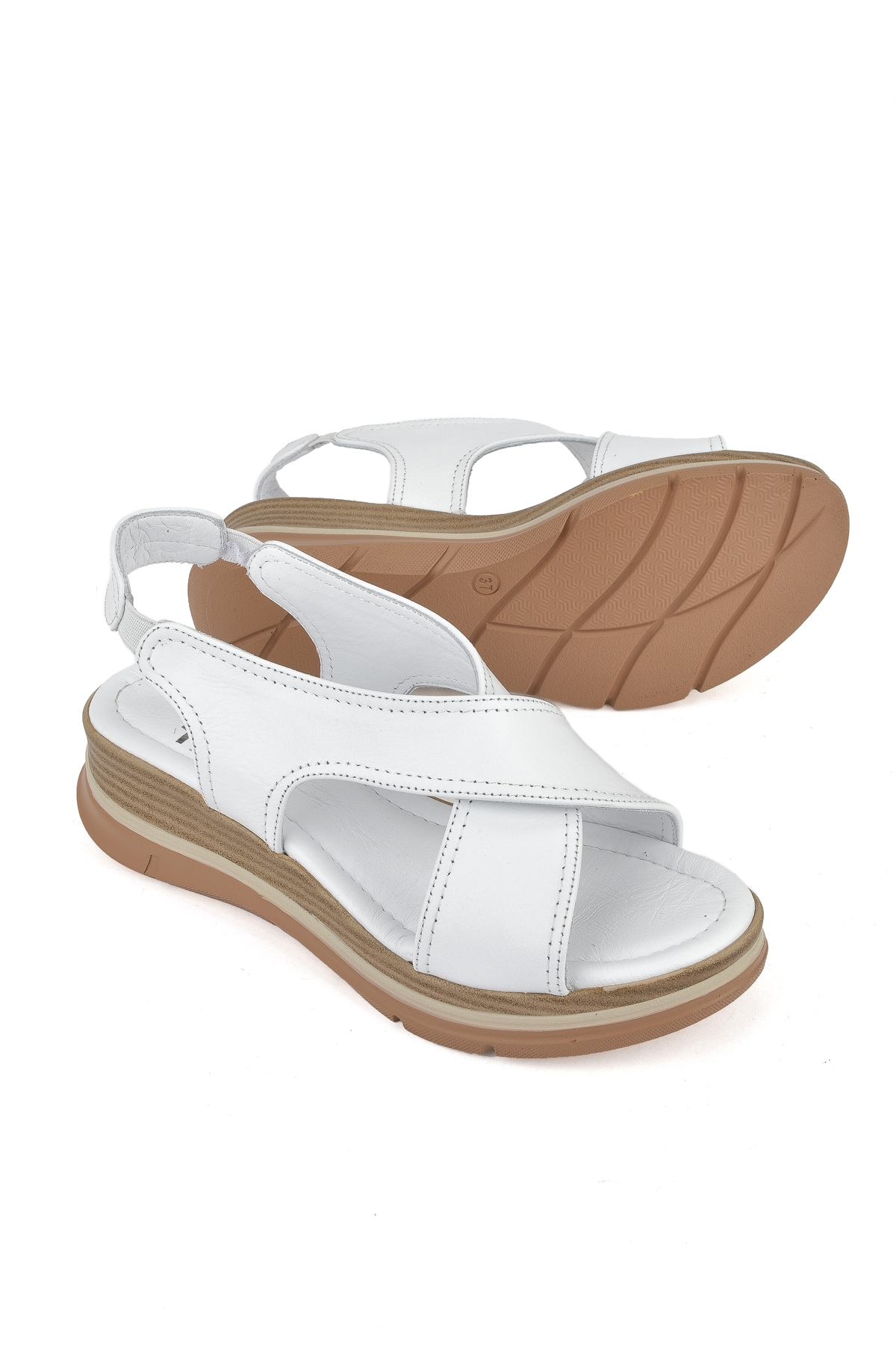 Kadın Hakiki Deri Dolgu Topuk Sandalet 1511020Z2562 Beyaz - Görsel 5