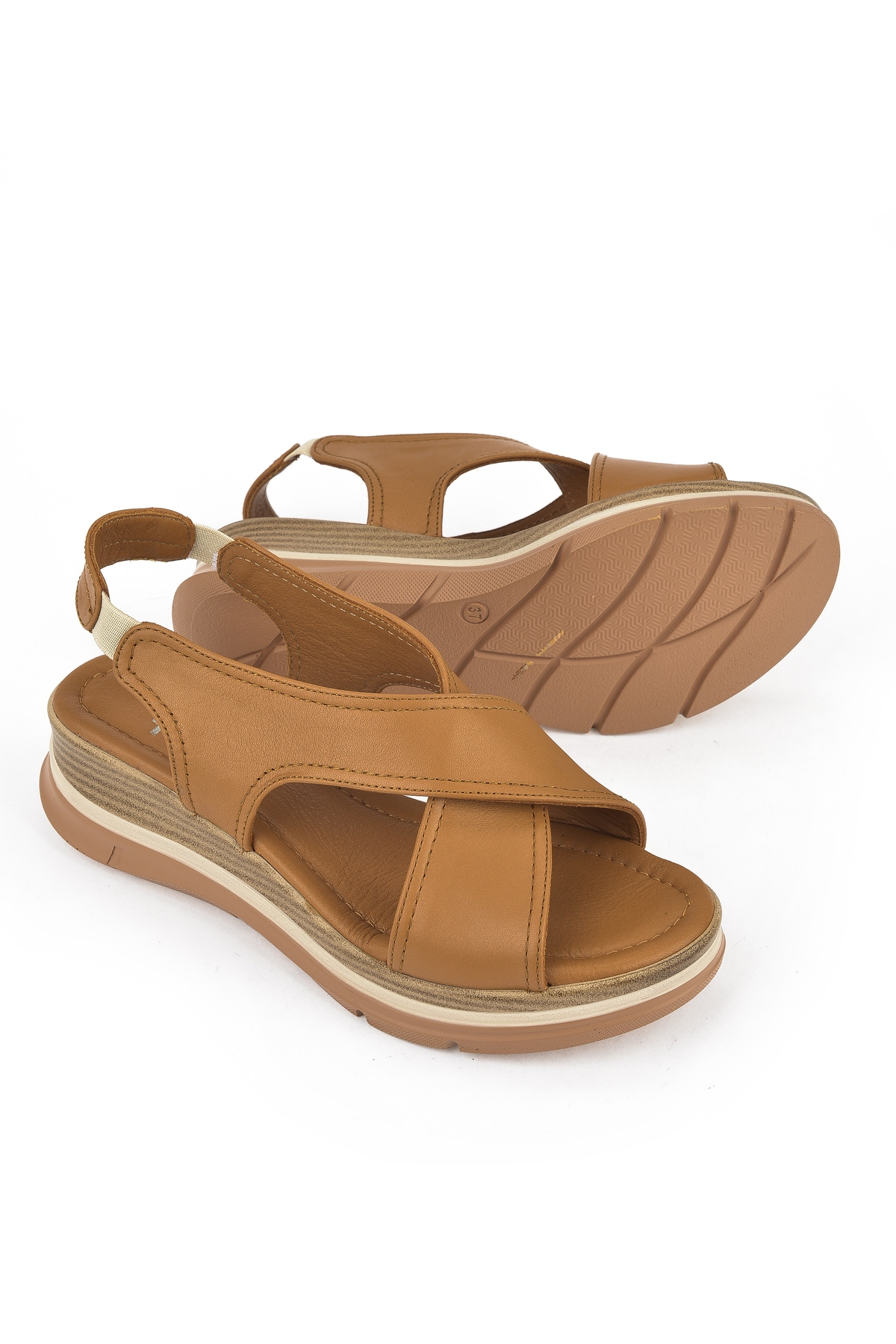 Kadın Hakiki Deri Dolgu Topuk Sandalet 1511020Z2562 Taba - Görsel 5