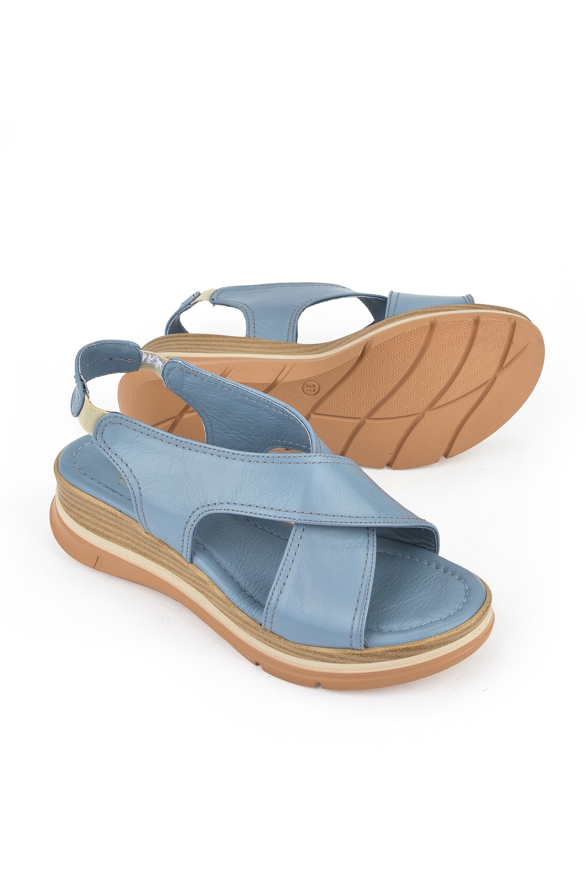 Kadın Hakiki Deri Dolgu Topuk Sandalet 1511020Z2562 Mavi - Görsel 5