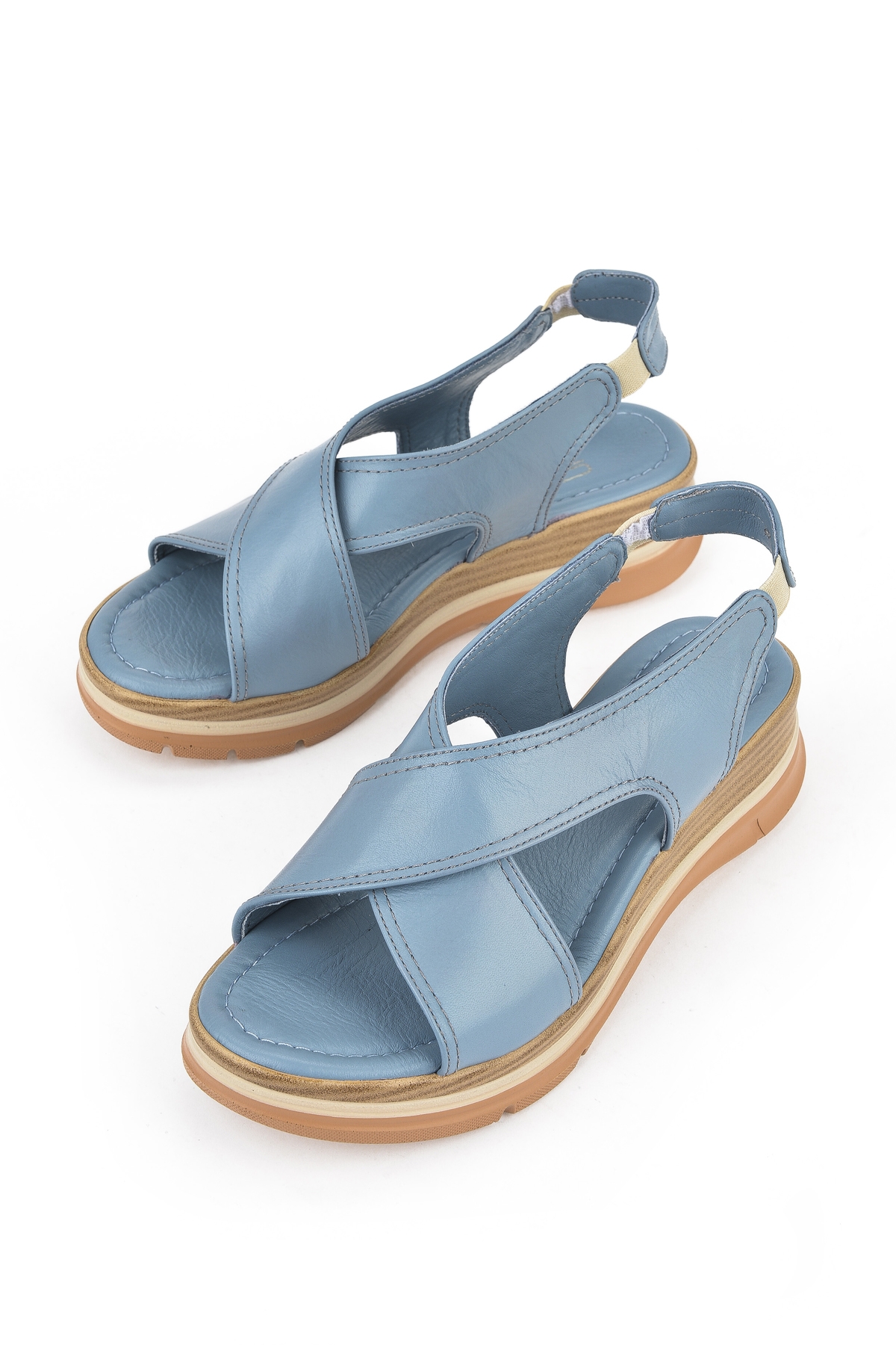 Kadın Hakiki Deri Dolgu Topuk Sandalet 1511020Z2562 Mavi - Görsel 6
